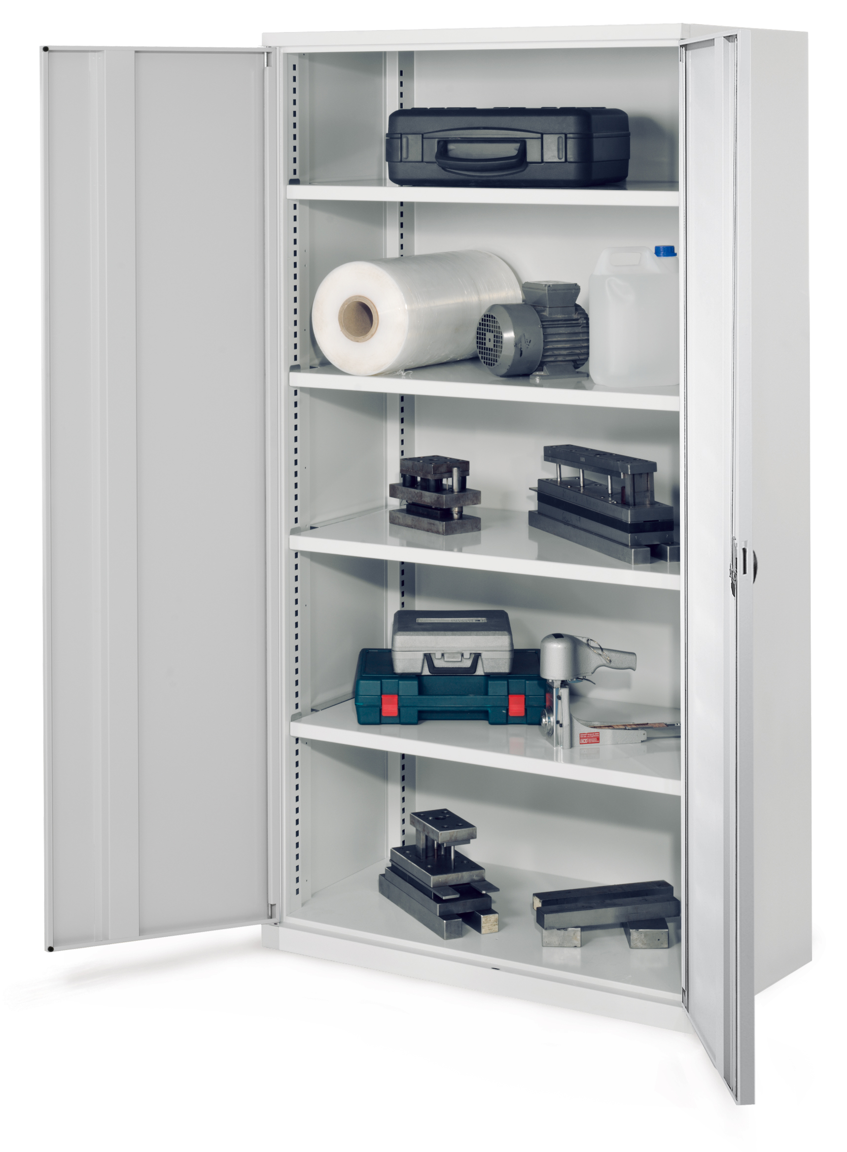 Schwerlastschrank von Kappes Systeme: Robuste Stahlkonstruktion, 1950x1000x600 mm, ohne Mitteltrennwand, mit Vollblechtür und verstellbaren Fachböden. Ideal für schwere Lasten.