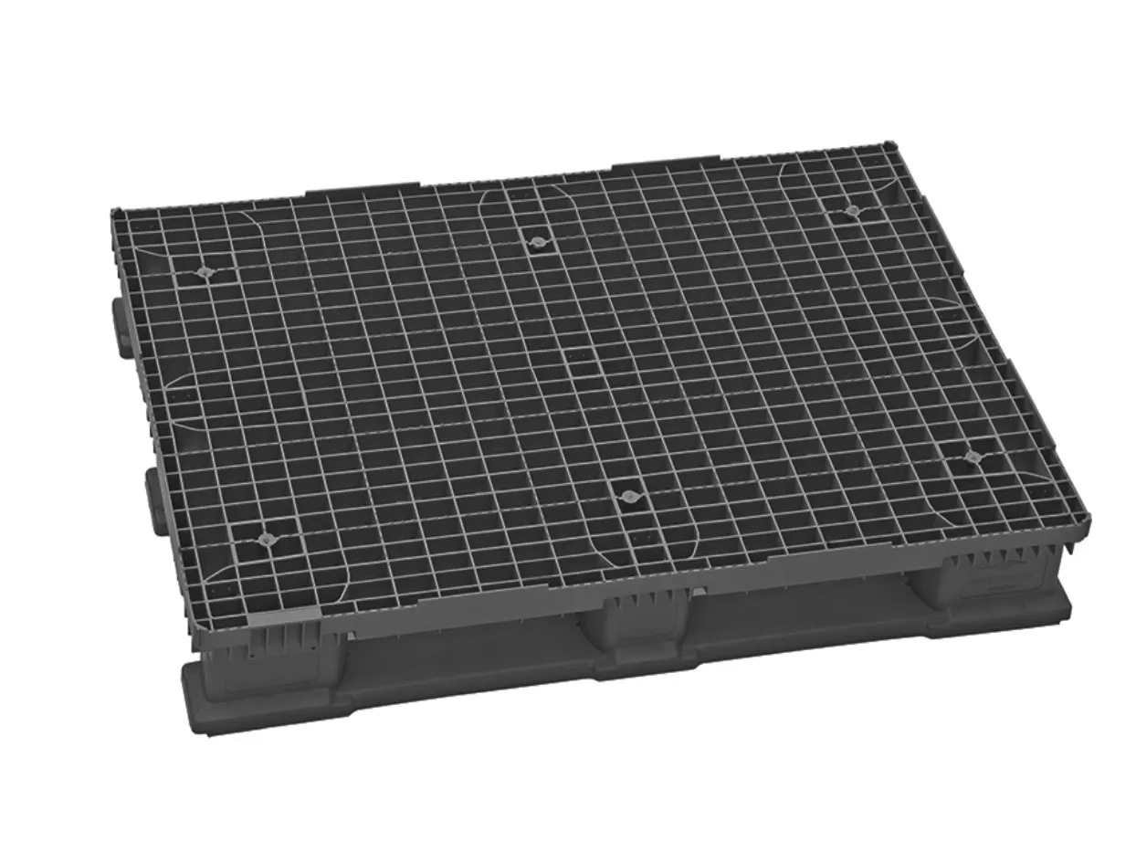 Produktbild der TIDUS HEAVY 1208 3R Palette: Leichte, schwarze Kunststoffpalette mit 2.000 kg Traglast, ideal f?r automatisierte Systeme und Hochregale.