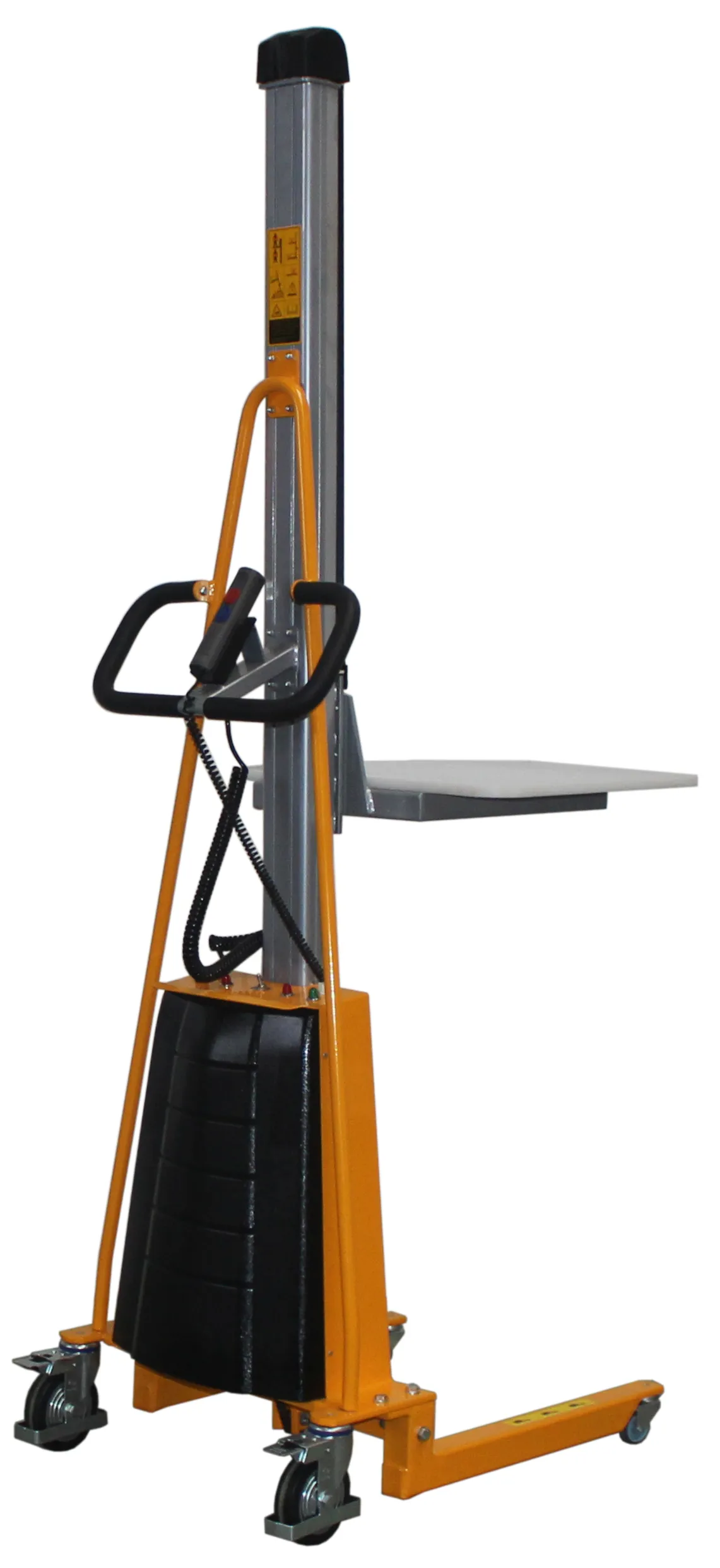 Produktbild des Minilifters ESM100 von qteck GmbH: Ergonomisches Design, hebt bis 100Kg, elektrische Unterst?tzung, integriertes Ladeger?t, ideal f?r Logistik und B?ro.