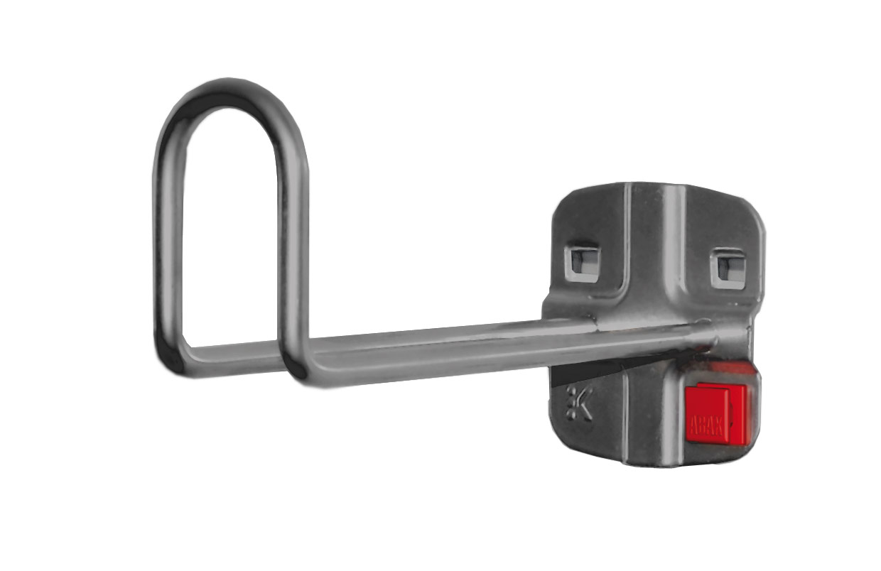 Der ABAX® Kabelhalter in Anthrazitgrau, 150 mm lang, bietet werkzeuglose Montage und flexible Positionierung für eine effiziente und sichere Arbeitsumgebung.