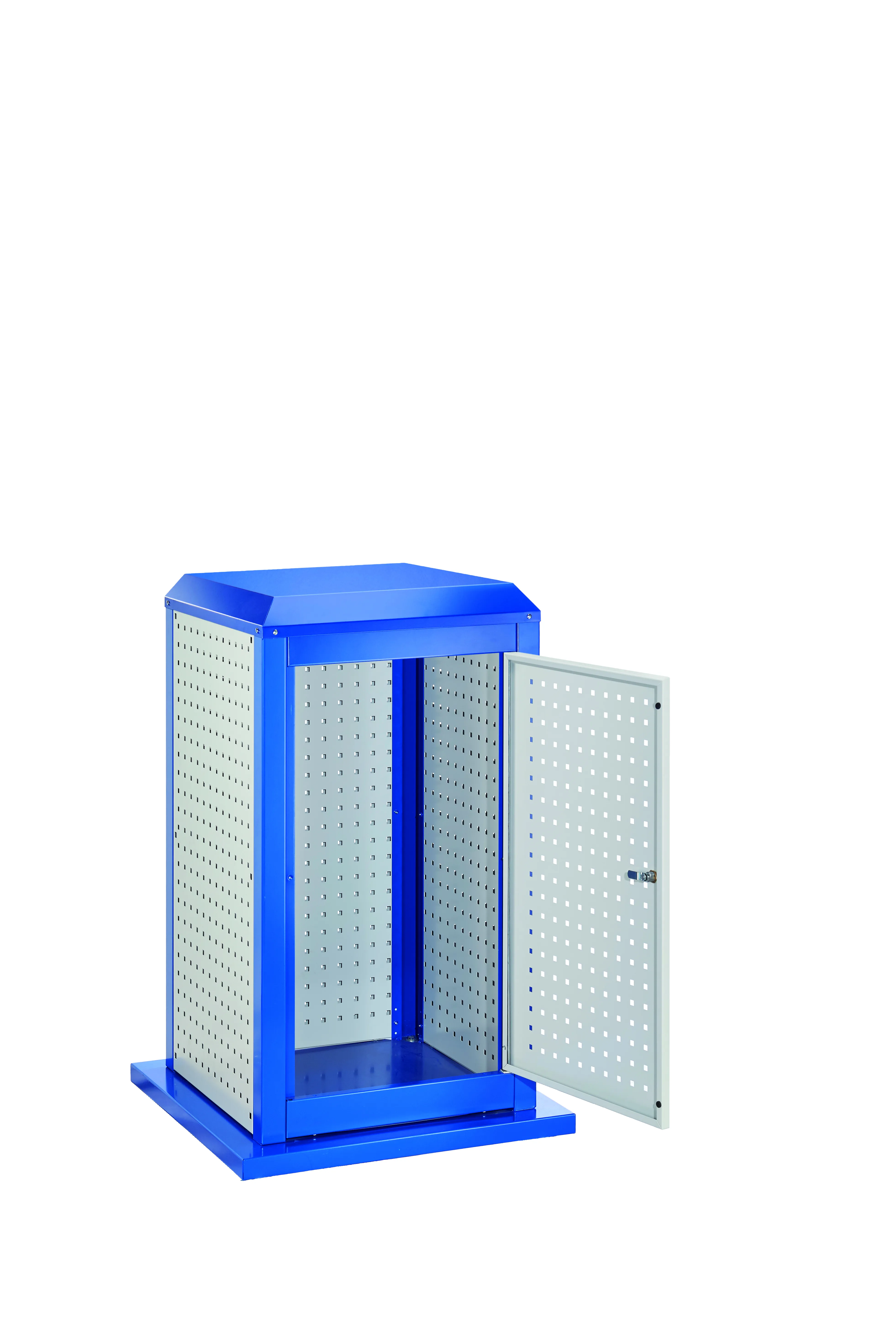 Der kompakte ®RasterPlan ToolTower Modell 2 von Kappes Systeme bietet flexible, robuste Werkzeuglagerung in RAL 7035/5010, stationär oder mobil einsetzbar.