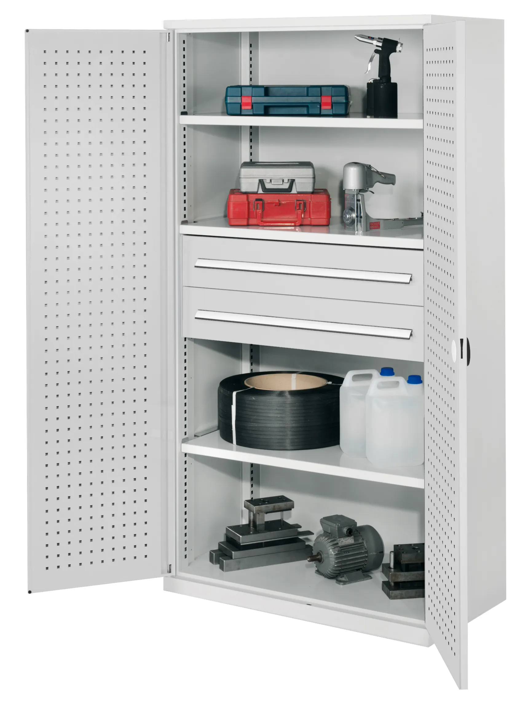 Der Schwerlastschrank Mod 42 von Kappes Systeme GmbH, RAL 7035, bietet robuste Lagerung f?r schwere Werkzeuge mit 1,65 Tonnen Tragkraft und vielseitigen Anpassungsoptionen.