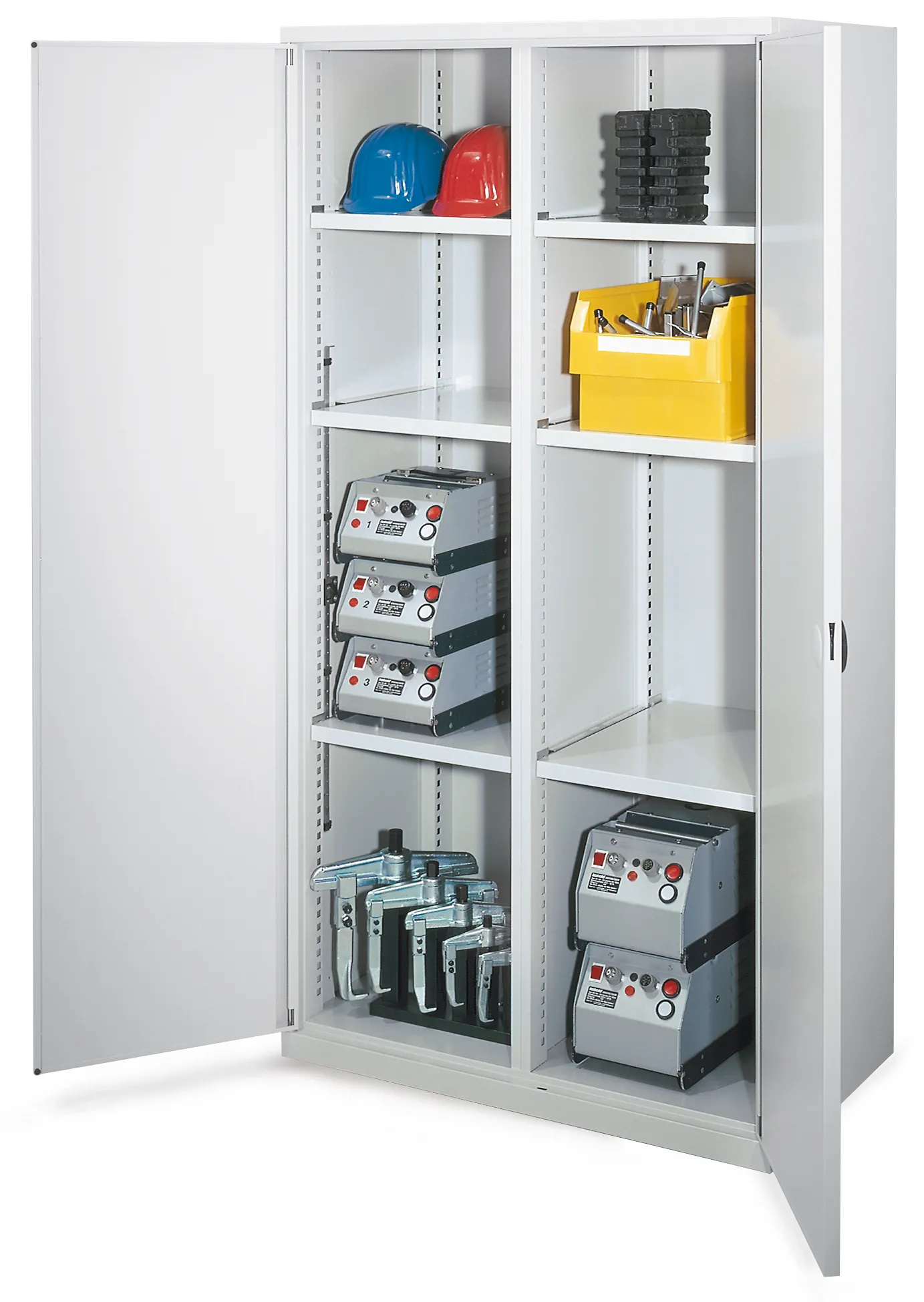 Schwerlastschrank Modell 51 von Kappes Systeme: Robuste Stahlkonstruktion, lichtgrau, mit Mitteltrennwand, 1,65 t Tragkraft, f?r sichere Werkzeuglagerung.