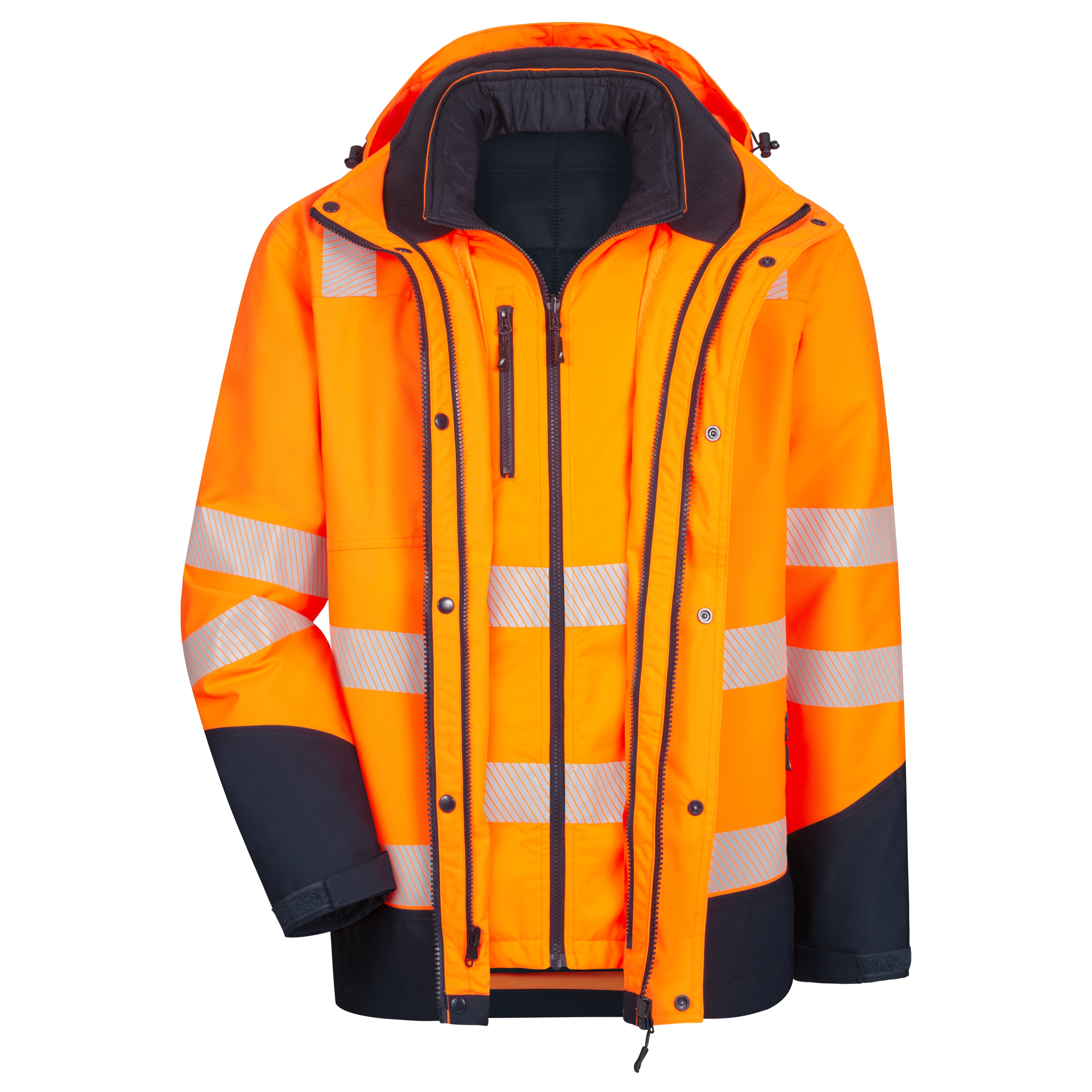 NITRAS MOTION TEX VIZ PLUS, Multifunktions-Warnschutzjacke, neonorange / marineblau (Farbcode: 4121), EN ISO 20471, EN 343