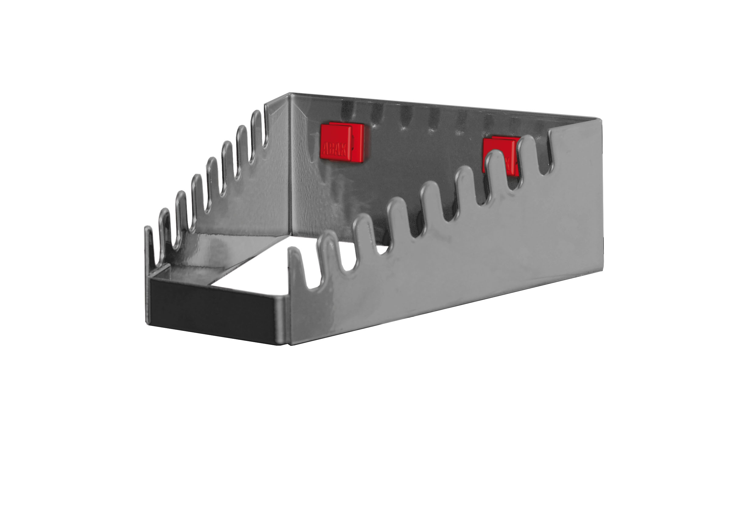 Der ABAX® Schraubenschlüsselhalter in Anthrazitgrau organisiert bis zu 8 Schlüssel effizient und flexibel, kompatibel mit ®RasterPlan, werkzeuglos montierbar.