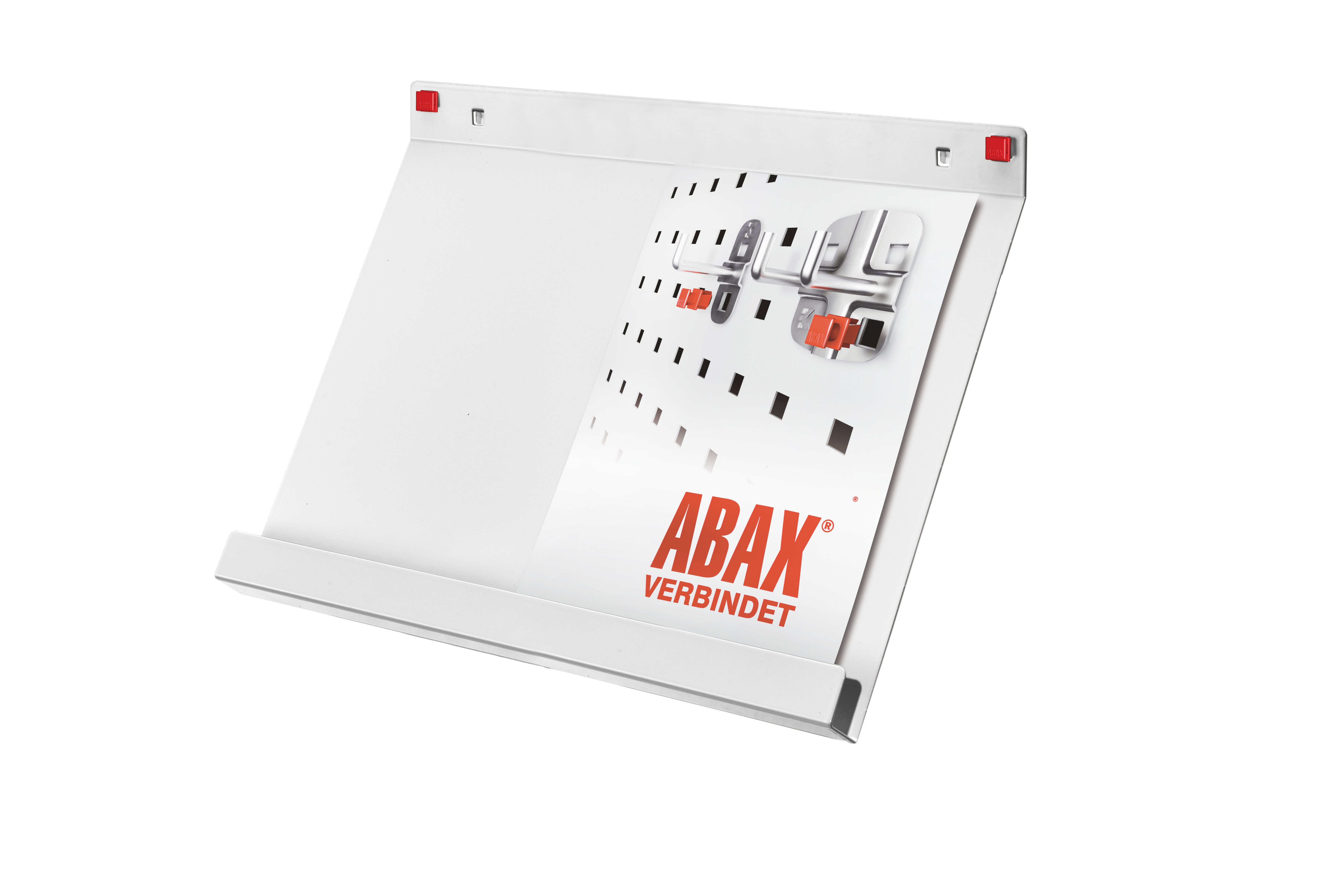 ABAX® Prospekthalter DIN A3 in Lichtgrau, 440x330 mm, werkzeuglose Montage, flexibel, GS-geprüft, kompatibel mit ®RasterPlan, ideal für professionelle Ordnung.
