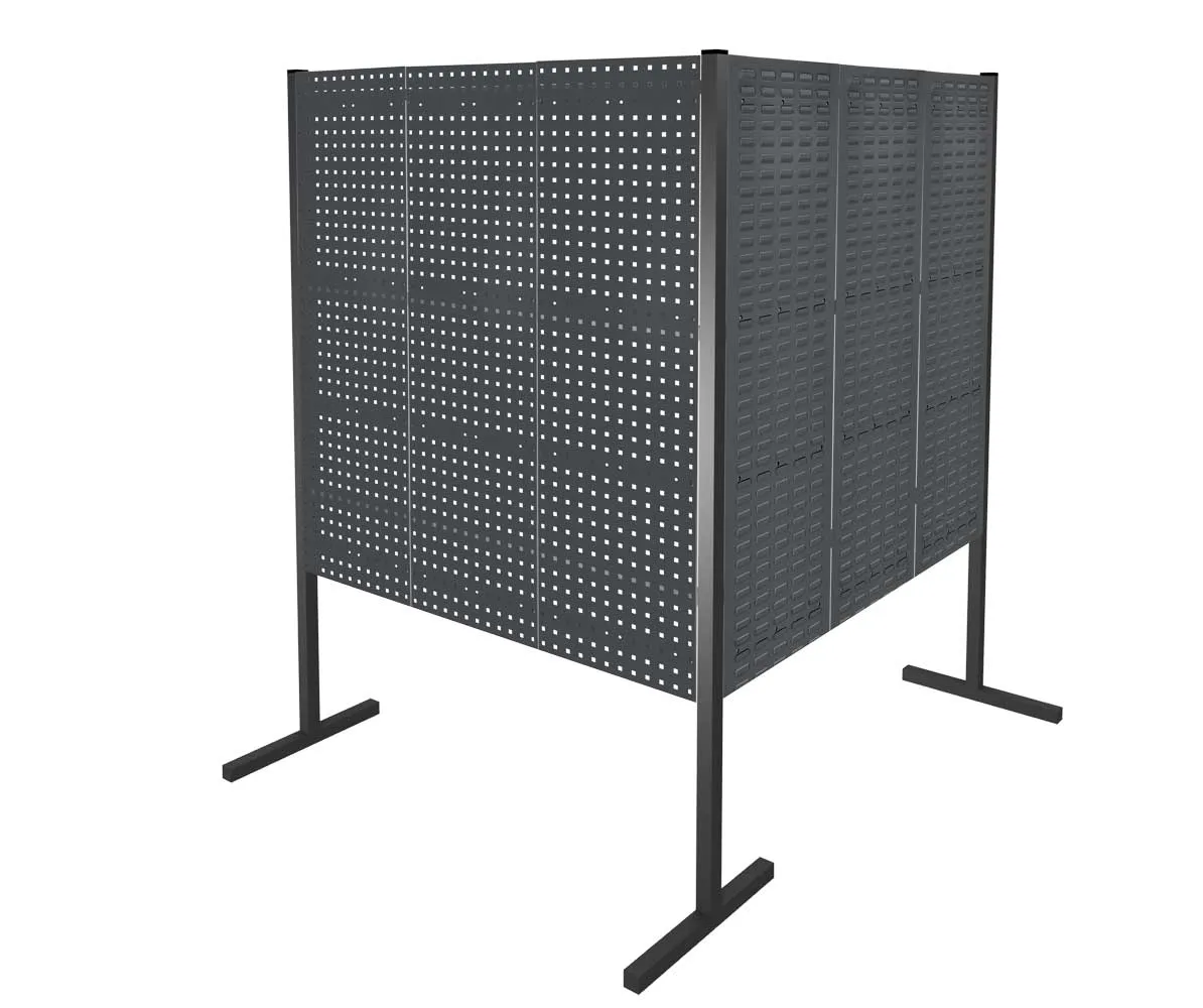 Das ?RasterPlan Trennwand Doppelfeld 90? ist ein flexibles, langlebiges System in RAL 7016, ideal f?r Industrieanwendungen mit 4 Loch- und 2 Schlitzplatten.