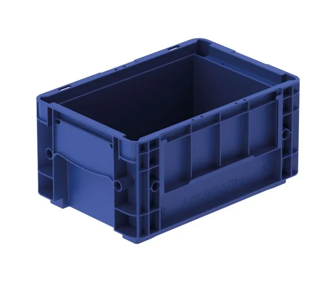 Produktbild der VDA-R-KLT Box von Bekuplast: Robuste, blaue Kunststoffbox (300x200x147 mm) mit geschlossenen Griffen, ideal f?r Lagerung und Transport.