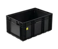 Der VDA-R-KLT 6129 ESD von Bekuplast ist ein robuster, schwarzer ESD-Behälter (600x400x280 mm) aus PP-ESD, ideal für den Schutz empfindlicher Elektronik.