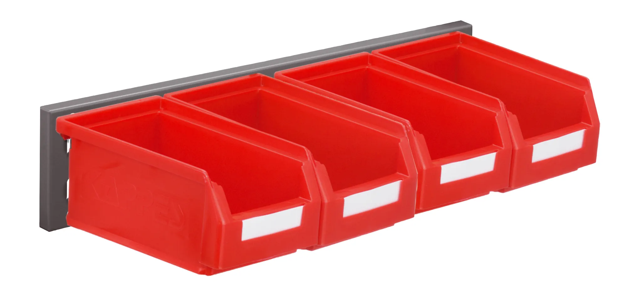 Das RasterPlan Wandschiene Schlitzplatte Set 4 von Kappes Systeme GmbH optimiert Arbeitsbereiche mit robustem Design, 460x100 mm, RAL 7016, inkl. 4 Lagersichtk?sten.