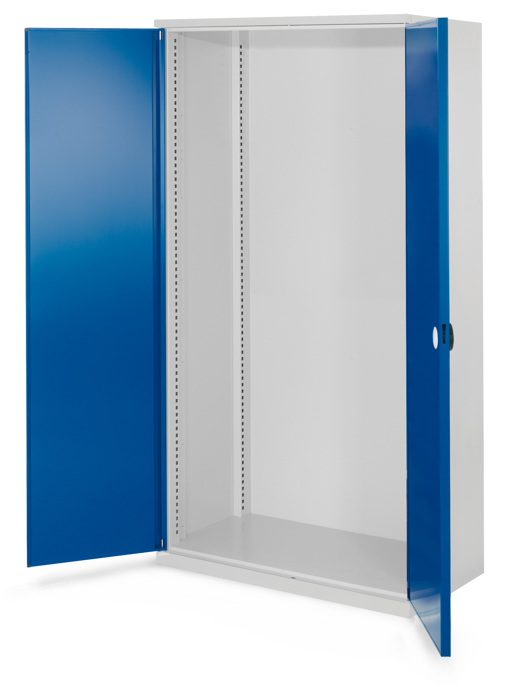 Schwerlastschrank von Kappes Systeme GmbH, 1950x1000x600 mm, lichtgrau/blau, ohne Mitteltrennwand, doppelwandige Türen, bis 1,65 t belastbar, ideal für schwere Werkzeuge.