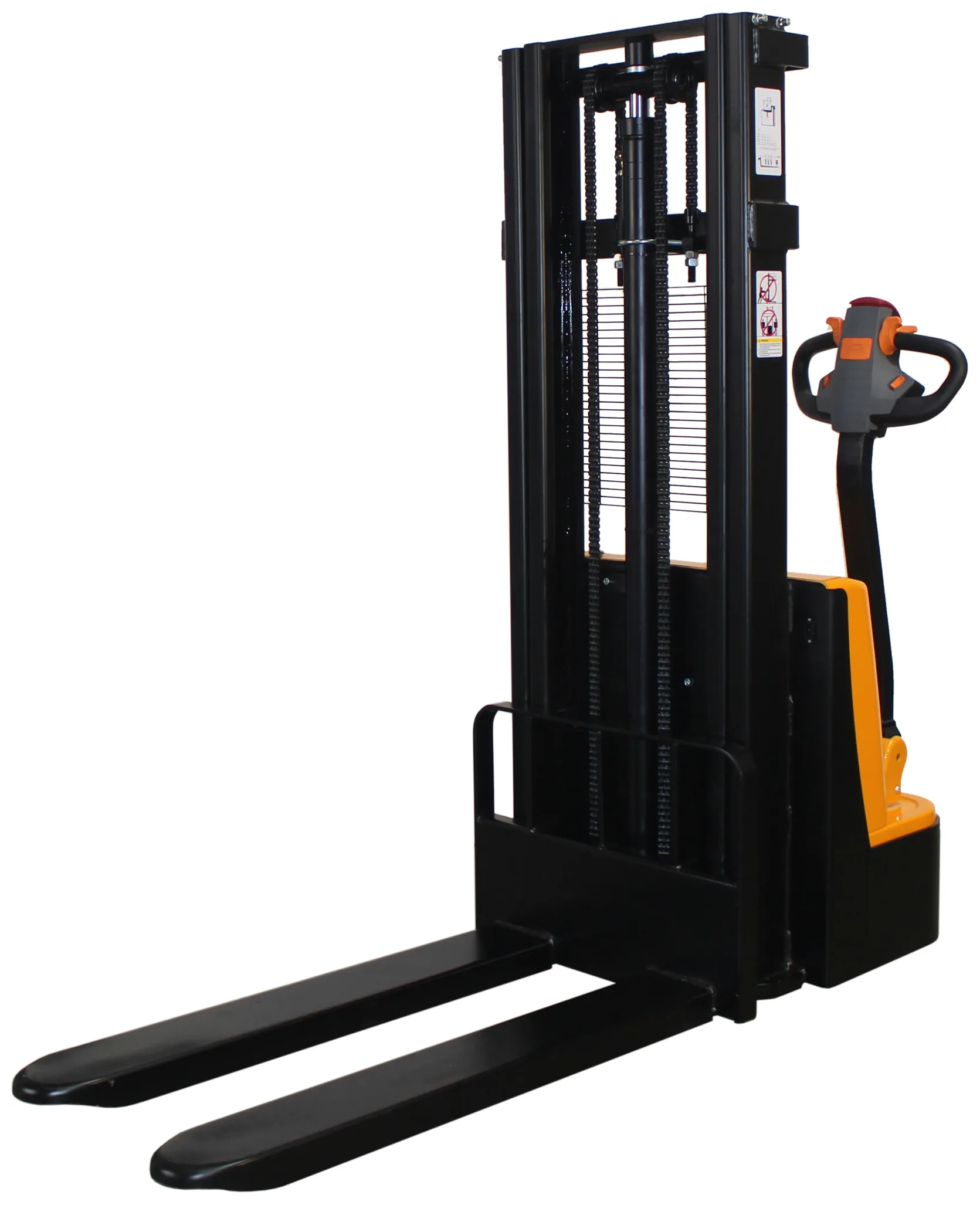 Das Produktbild zeigt den elektrischen Mitg?nger-Hochhubwagen HME 1500/2500 von qteck GmbH, ideal f?r effiziente Logistikprozesse und einfaches Man?vrieren.