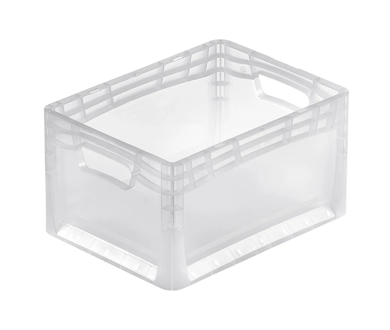 Transparenter Euro-Norm-Beh?lter von Bekuplast, 24L Volumen, 400x300x220mm, stabil durch Doppelwandkonstruktion, komfortable offene Griffe, ideal f?r Lagerung und Transport.