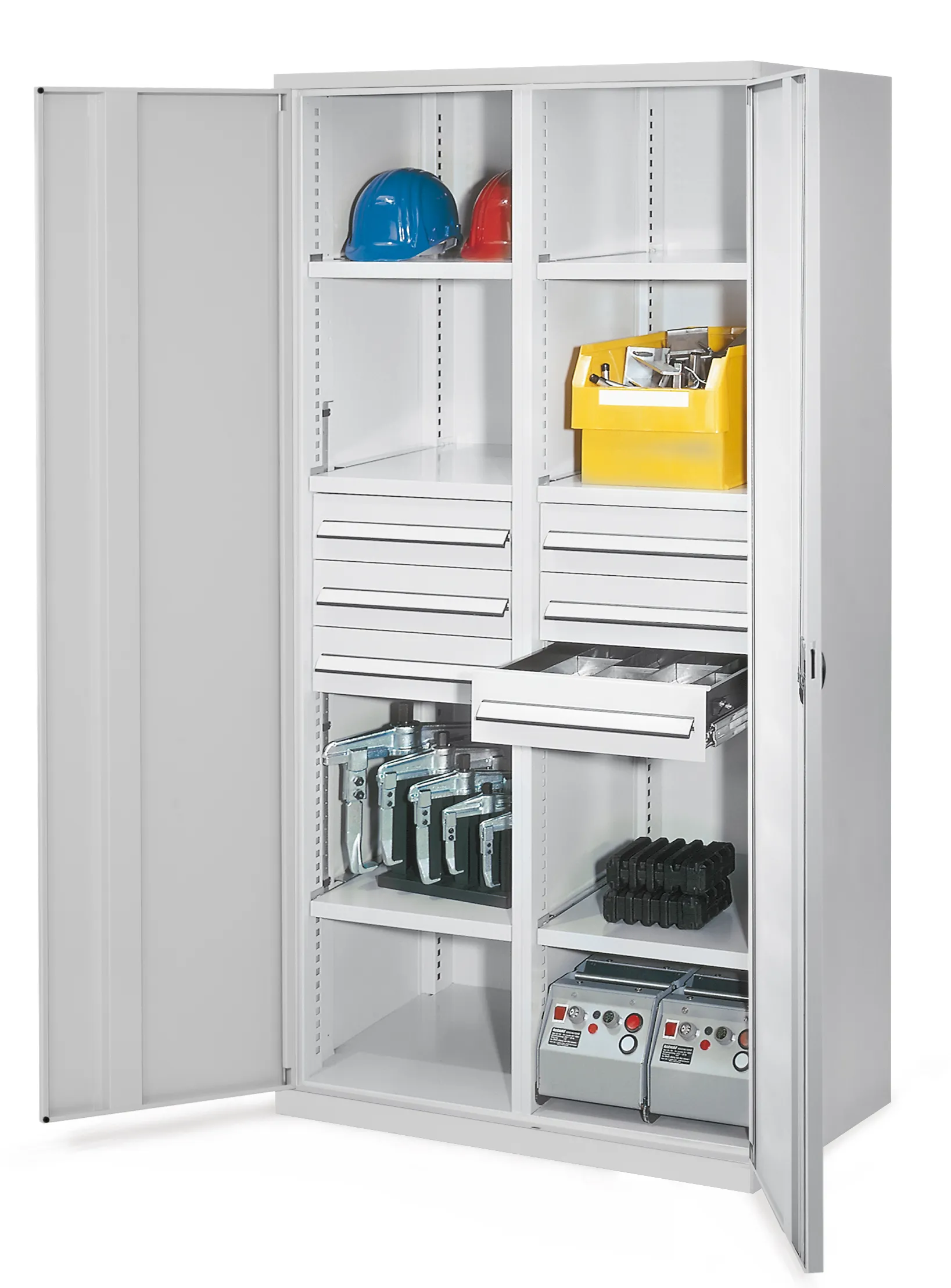 Der robuste Schwerlastschrank von Kappes Systeme GmbH bietet mit seinen sechs Schubladen und verzinkten Fachb?den optimale Lagerung und Sicherheit f?r schwere Werkzeuge.