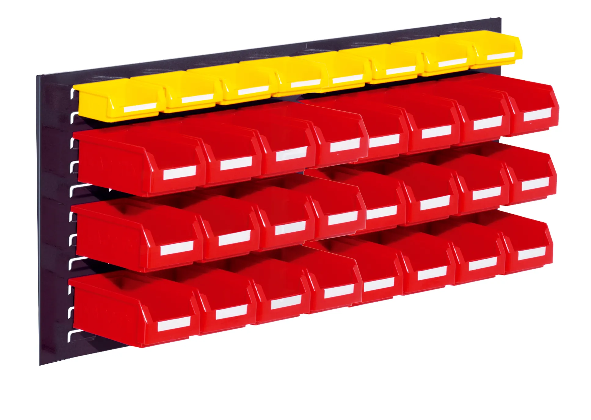 Produktbild des RasterPlan Schlitzplatten Einsteigersets 11 von Kappes Systeme GmbH: Robuste, anthrazitgraue Platte mit 32 Lagersichtk?sten f?r effiziente Arbeitsplatzorganisation.
