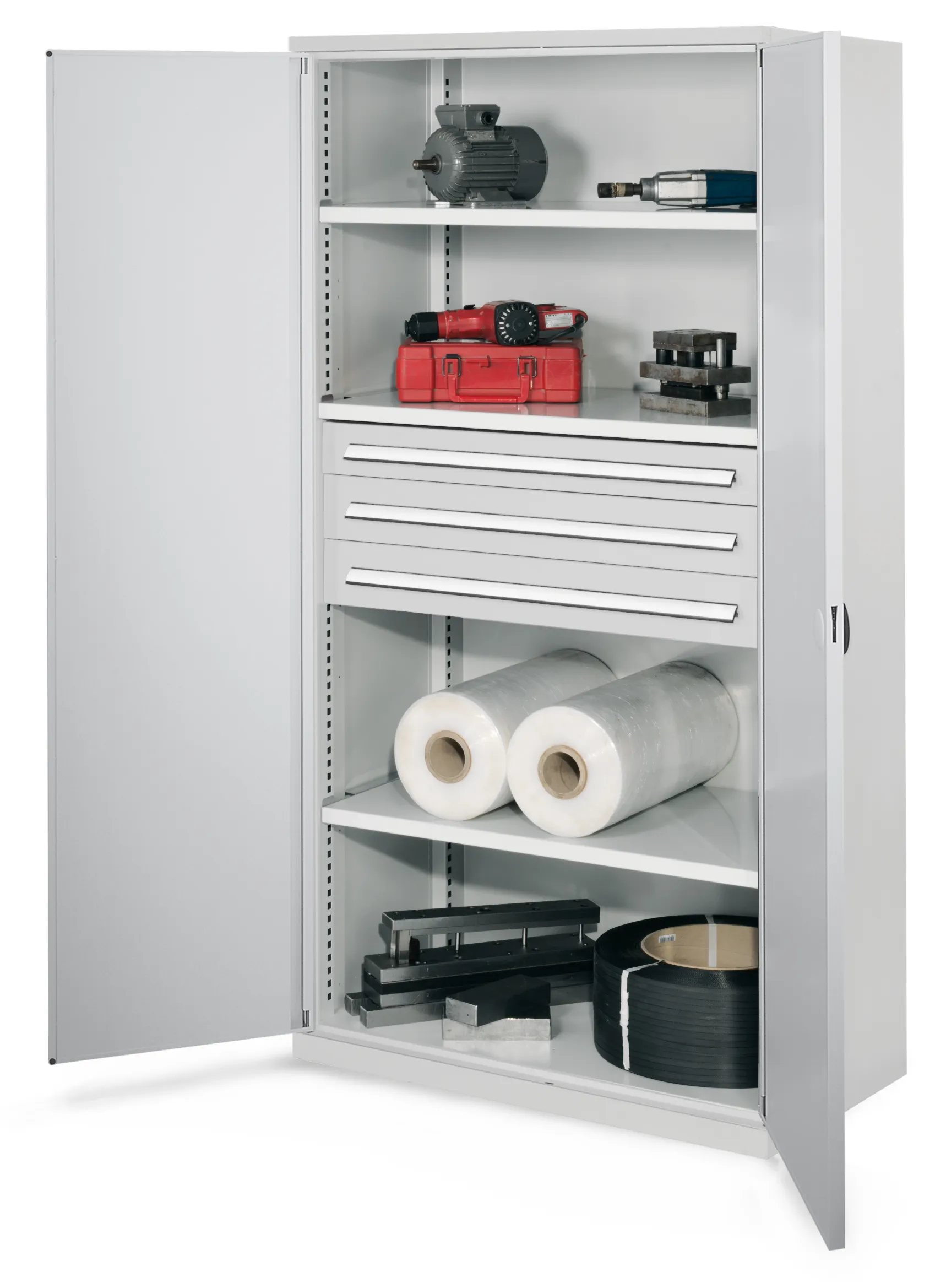 Schwerlastschrank Mod 43 von Kappes Systeme: Robuste Stahlkonstruktion, 1,65 Tonnen Tragkraft, lichtgrau, ideal f?r schwere Werkzeuge, mit sicherem Zylinderschloss.