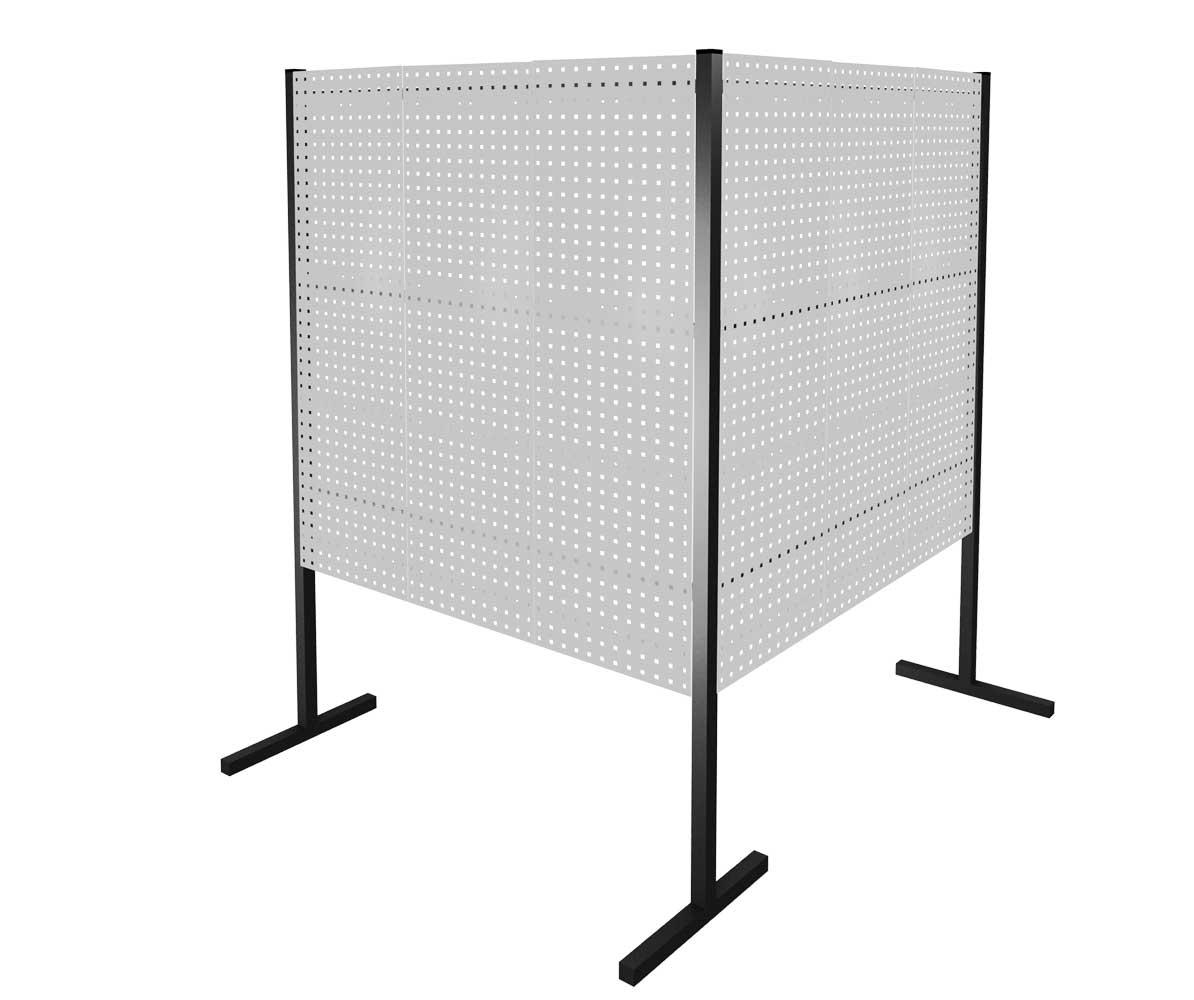 Die ®RasterPlan Trennwand Doppelfeld 90° von Kappes Systeme GmbH, L1500/H1500 mm, RAL 7035, mit 6 Lochplatten, bietet flexible Raumtrennung und Ordnung.