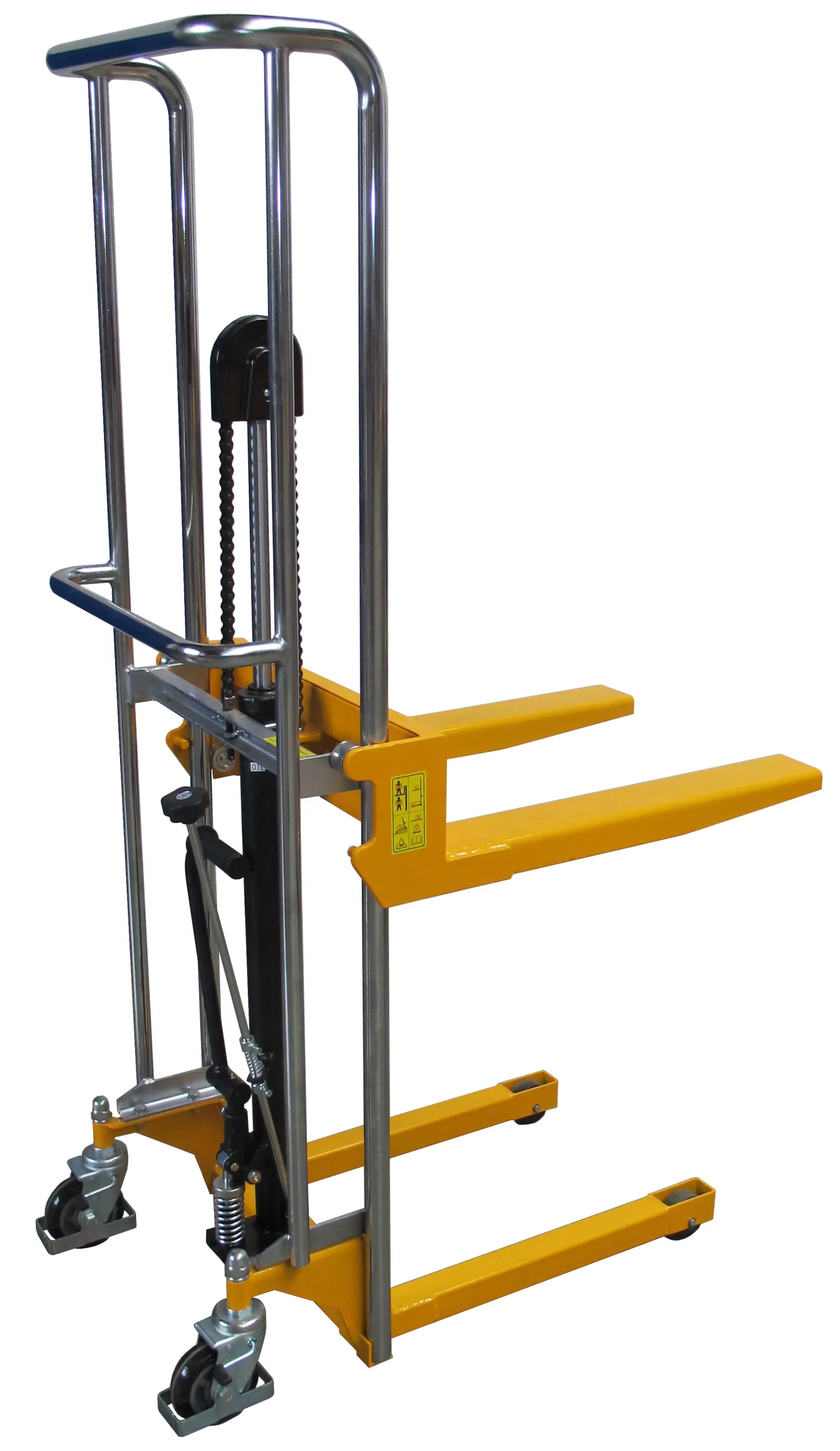 Produktbild des manuellen Minilifters MM 400-1500 von qteck GmbH: Kompaktes Hebeger?t f?r Lasten bis 400Kg, mit verstellbaren Gabelzinken und ergonomischer Fu?pumpe.