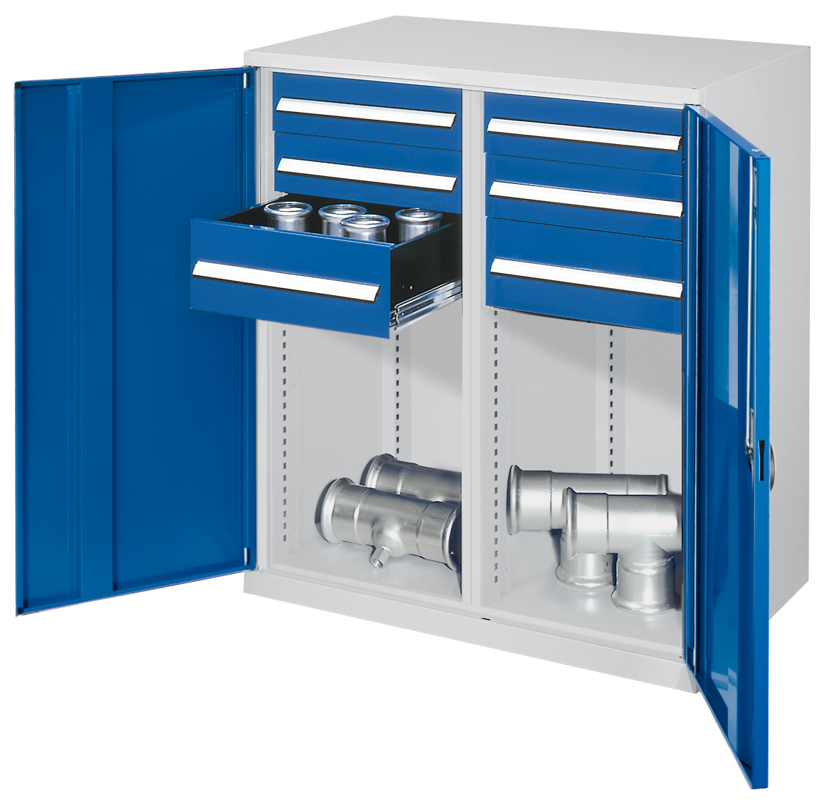 Der Schwerlast-Beistellschrank Modell 74 von Kappes Systeme GmbH bietet robuste Lagerung für Industrieanwendungen mit 1,65 t Tragkraft und anpassbaren Innenkomponenten.
