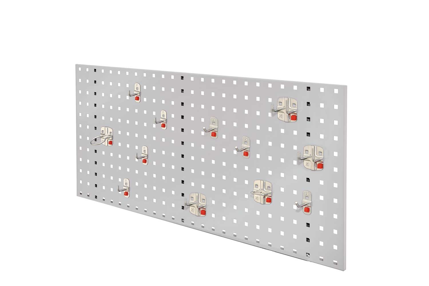Das RasterPlan/ABAX Einsteigerset 2 von Kappes bietet eine 1000 mm Lochplatte und 12 ABAX Werkzeughalter für flexible, werkzeuglose Organisation und sichere Montage.