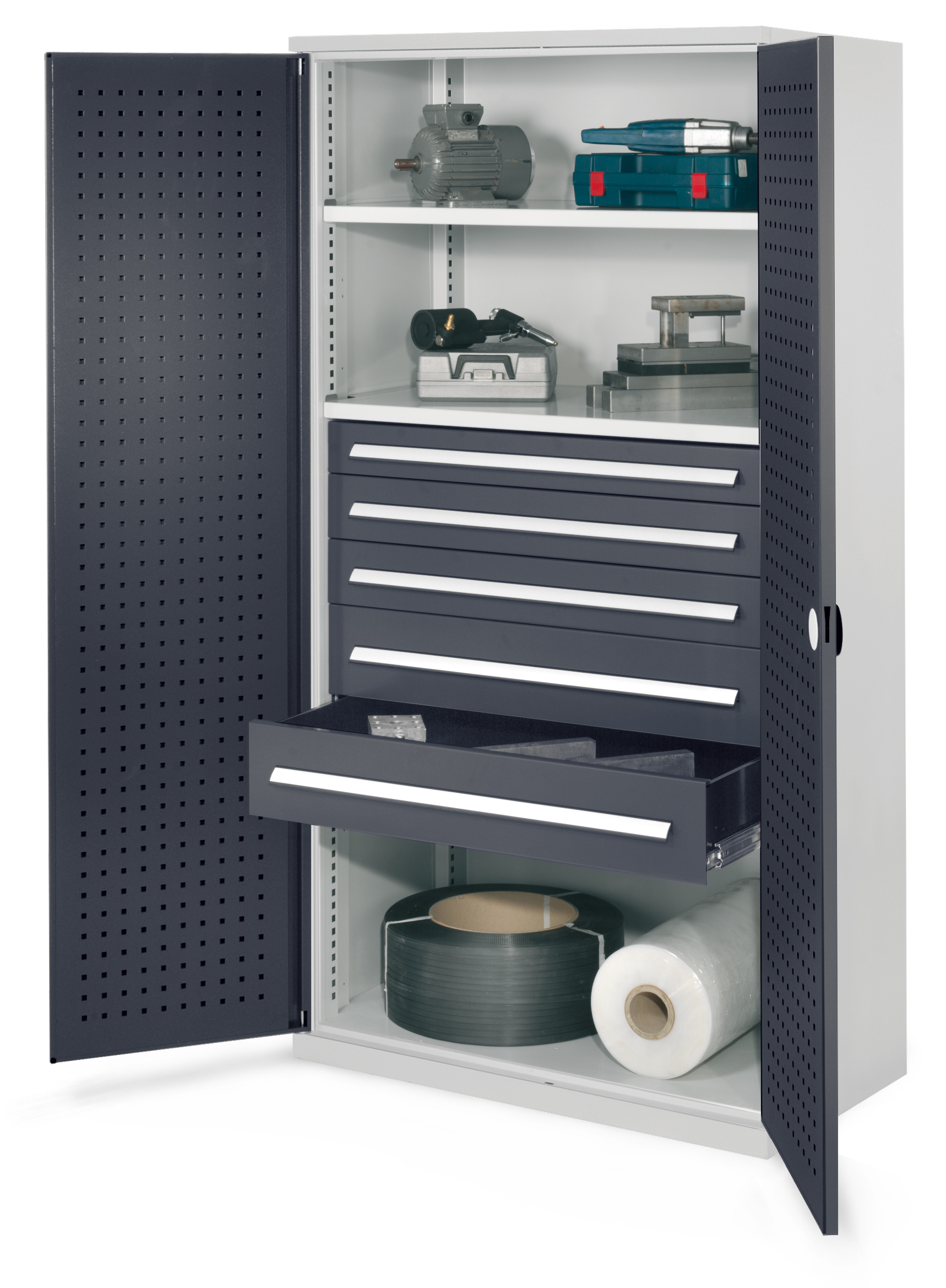 Schwerlastschrank von Kappes Systeme: Robuste Stahlkonstruktion, hohe Tragfähigkeit bis 1,65 t, flexible Innenausstattung, ideal für industrielle Anwendungen.