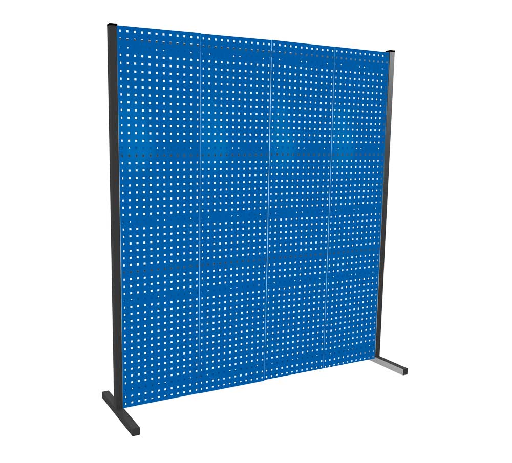 Das ®RasterPlan Trennwand Einzelfeld von Kappes Systeme GmbH, 2000x2000 mm, RAL 5010, bietet flexible Raumtrennung mit vier Lochplatten für individuelle Anpassung.