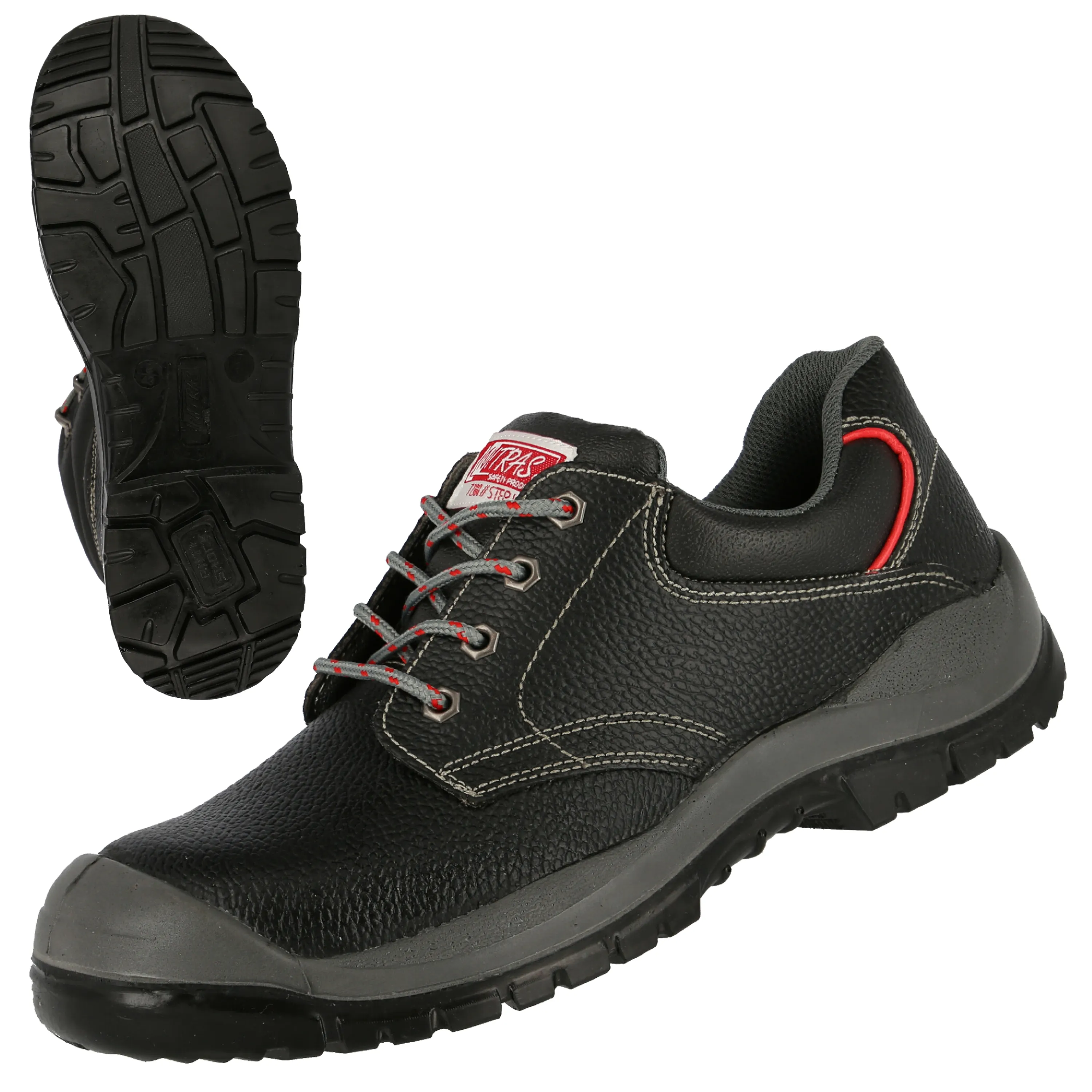 NITRAS STEP S3 Sicherheitshalbschuhe aus schwarzem Vollleder mit Stahl-Zehenkappe, durchstichhemmender Zwischensohle und ergonomischer Einlegesohle f?r Komfort.