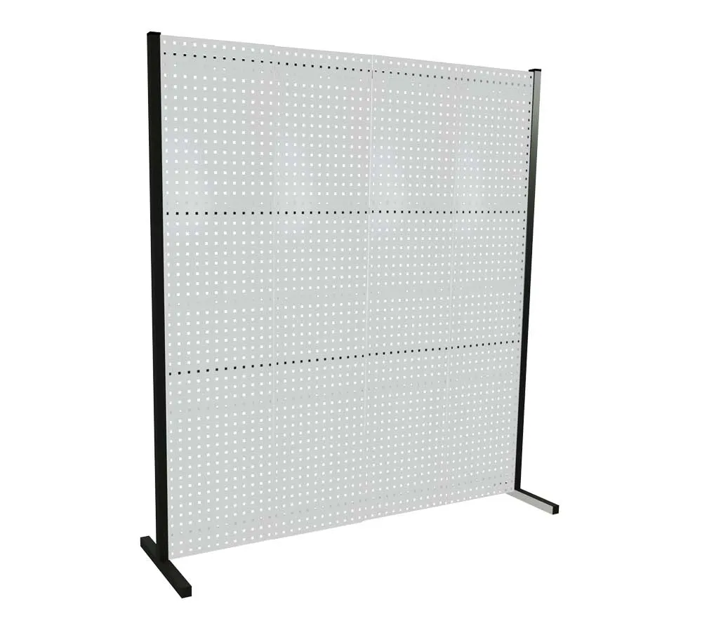 Das ?RasterPlan Trennwand Einzelfeld in RAL 7035, 2000x2000 mm, bietet flexible Raumteilung mit vier Lochplatten f?r individuelle industrielle Anwendungen.