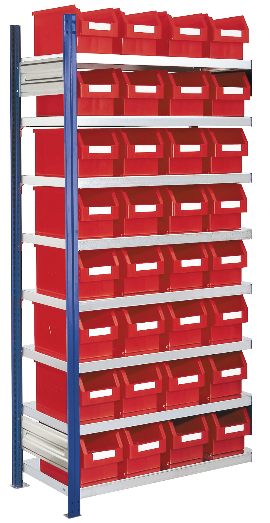 RasterPlan Steckregal Modell 12 von Kappes: Robustes, 2000x1000x400 mm großes Regal mit 32 Sichtkästen, ideal für flexible und effiziente Lagerlösungen.