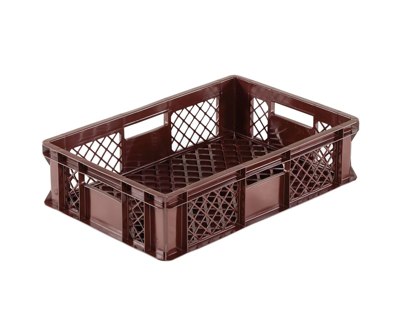 Transportkorb von Bekuplast, 600x400x150 mm, aus robustem HDPE, 29 L Volumen, durchbrochene Struktur für Belüftung, leicht und vielseitig einsetzbar.
