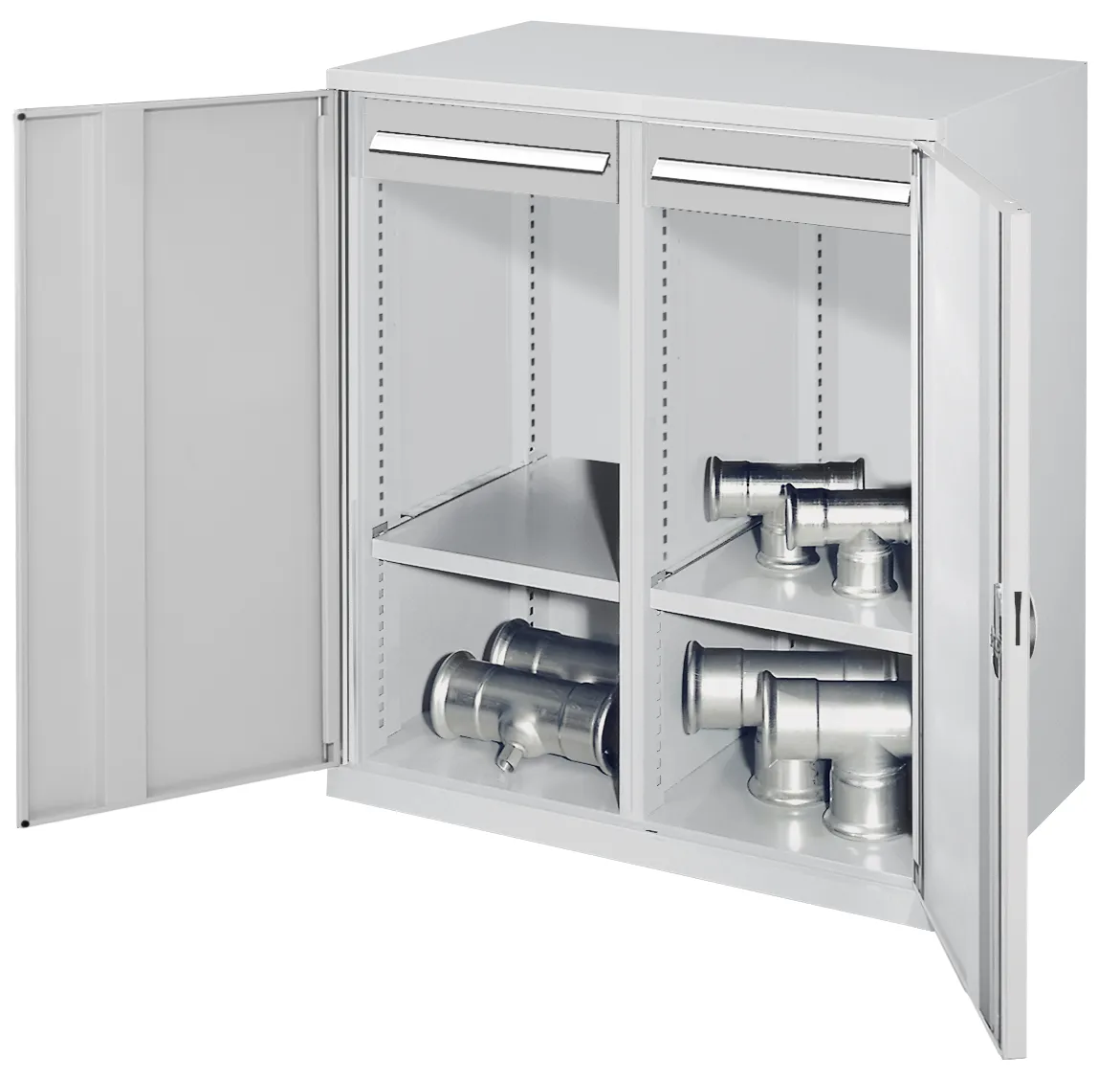 Produktbild des Schwerlast-Beistellschranks Modell 73 von Kappes Systeme GmbH: Robuste Stahlkonstruktion, flexible Fachb?den, ergonomisches Design, hohe Belastbarkeit.