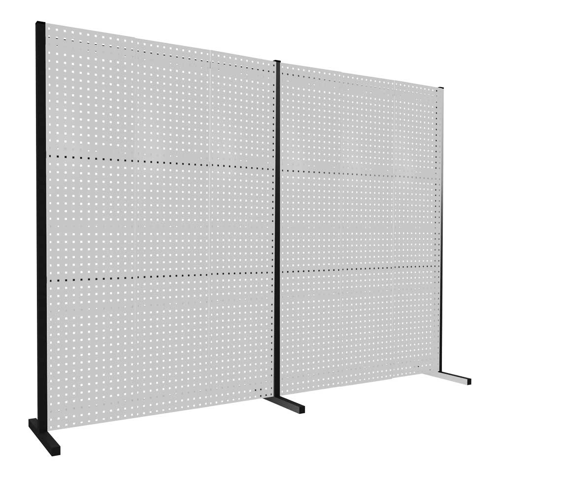 Die ®RasterPlan Trennwand Doppelfeld 180° von Kappes Systeme GmbH ist eine flexible, moderne Lösung zur Raumtrennung mit 6 Lochplatten, ideal für Arbeitsumgebungen.