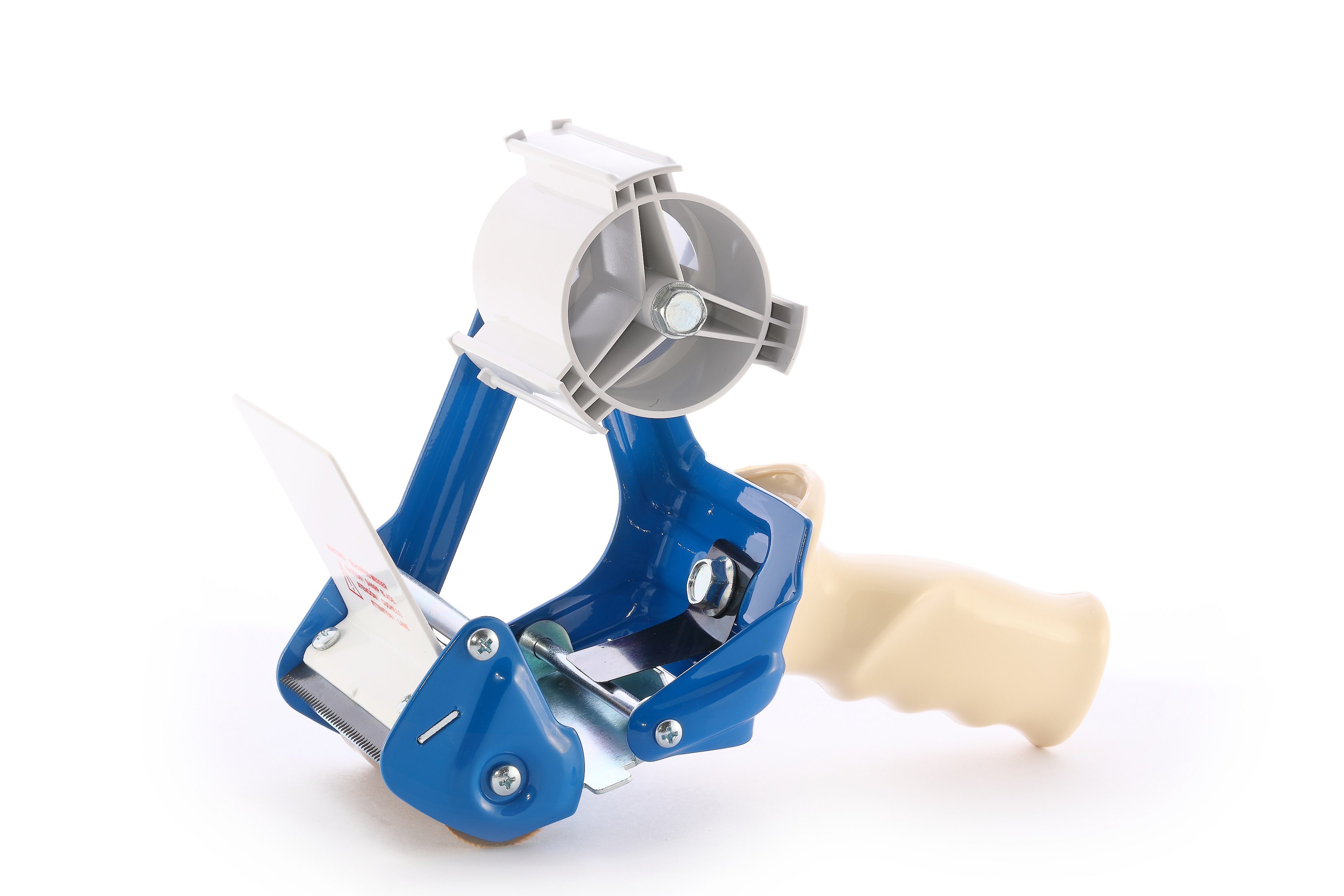 Professioneller Handabroller für Filament-Klebebänder Blau mit Abrollbremse, 75mm Bandbreite, 136mm Außendurchmesser