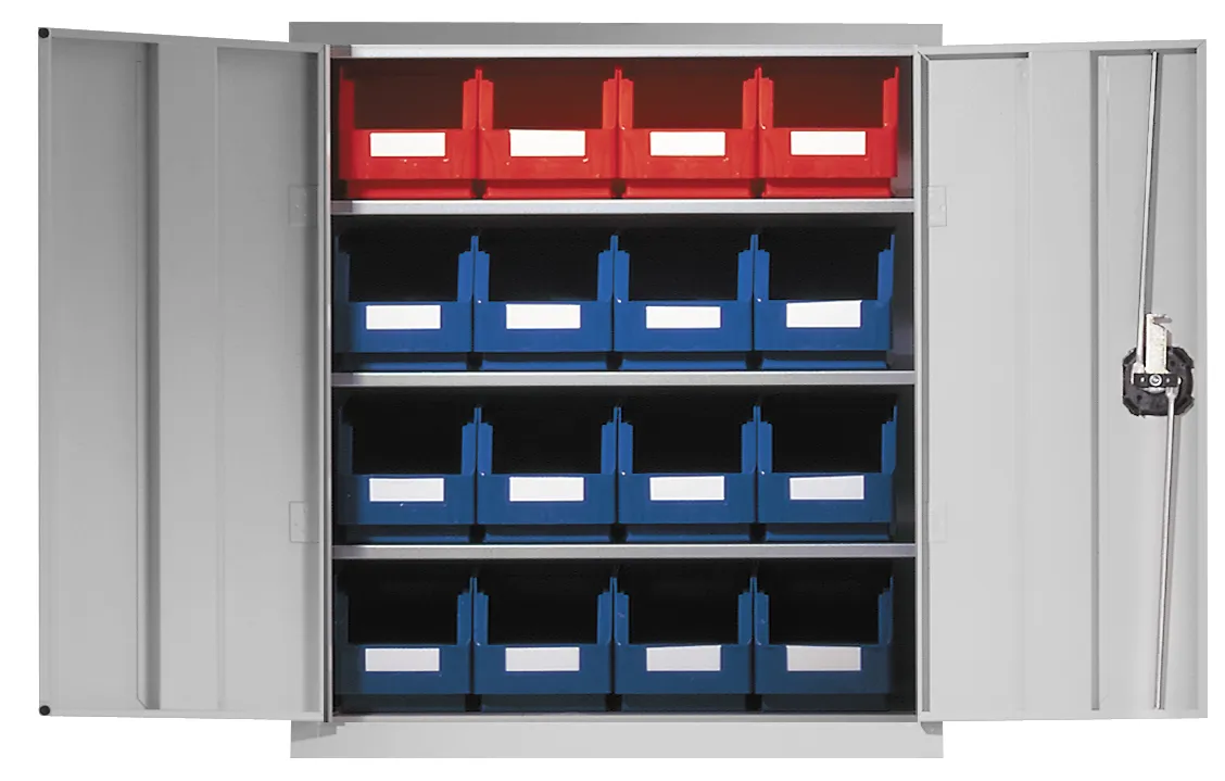 Der Ordnungsschrank Modell 12 von Kappes Systeme bietet mit robustem Stahl, verstellbaren Fachböden und Sicherheits-Zylinderschloss effiziente Aufbewahrungslösungen.