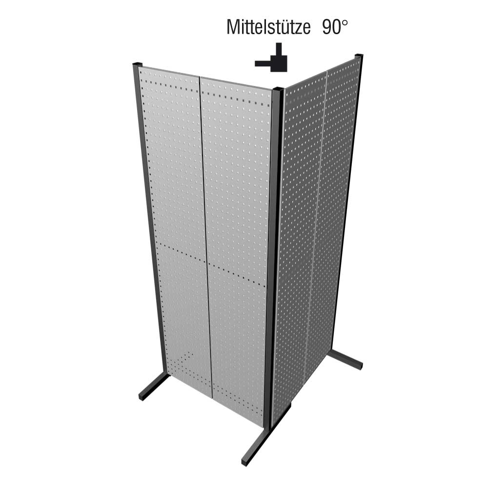 Produktbild zeigt die anthrazitgraue Mittelstütze 90° von Kappes Systeme GmbH, ideal für flexible Trennwandlösungen in industriellen Umgebungen.