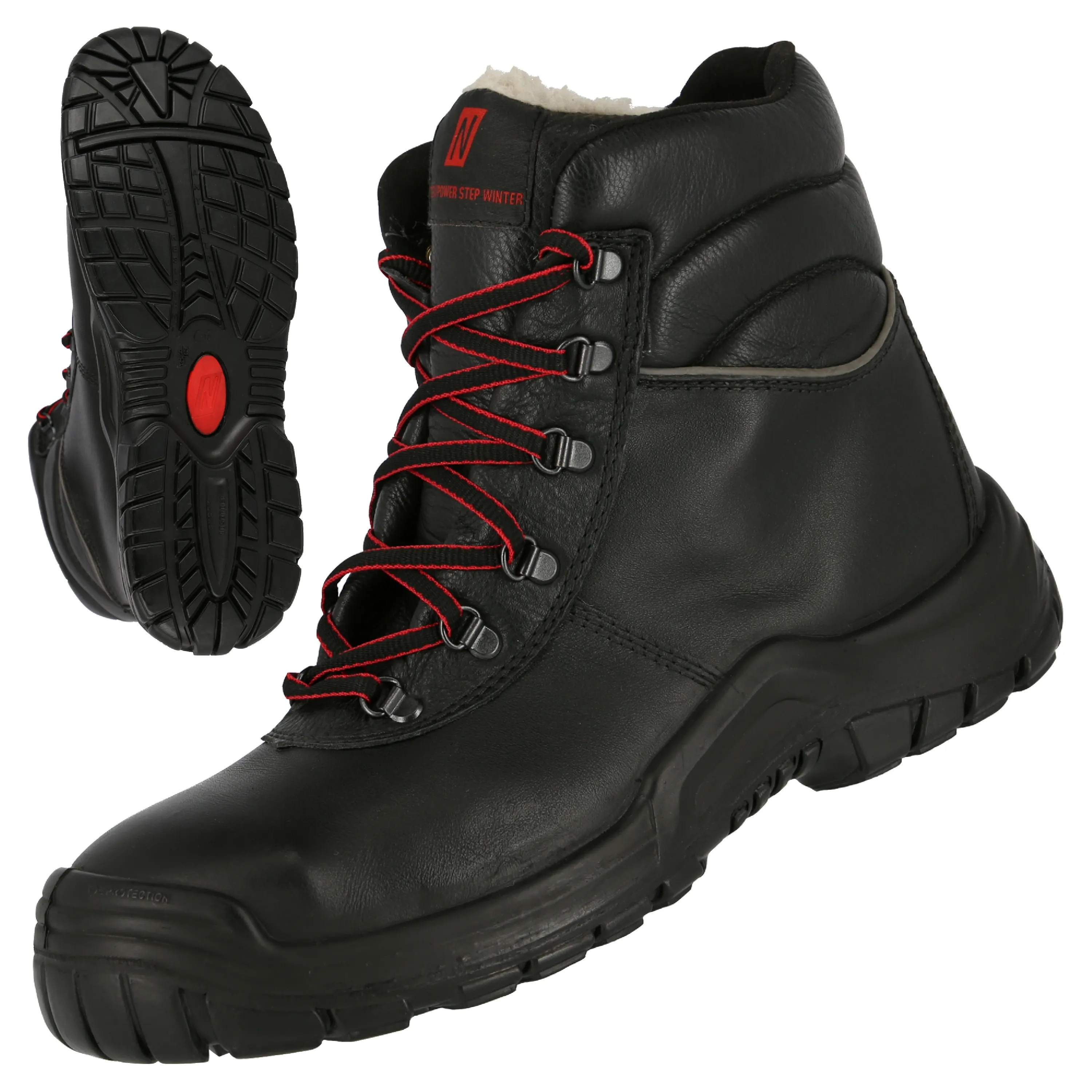 NITRAS POWER STEP MID+ Sicherheitswinterstiefel aus schwarzem Vollleder mit Stahlzehenkappe, rutschfester Sohle und Winterfutter f?r optimalen Schutz und Komfort.