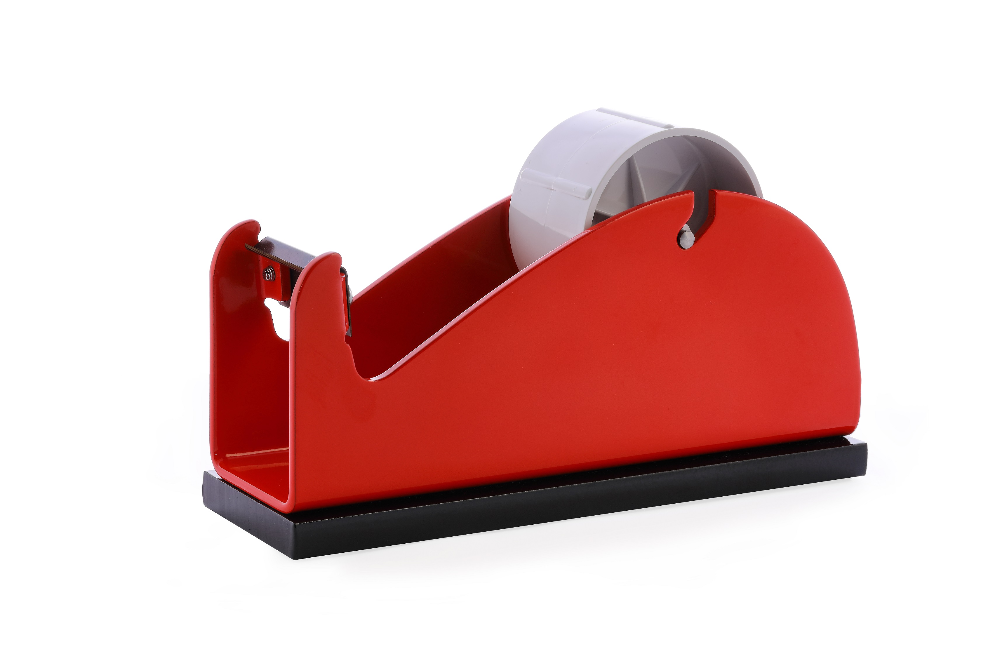 Klebeband-Tischabroller Rot, mit beschwerender Platte, 50mm Bandbreite, 145mm Außendurchmesser