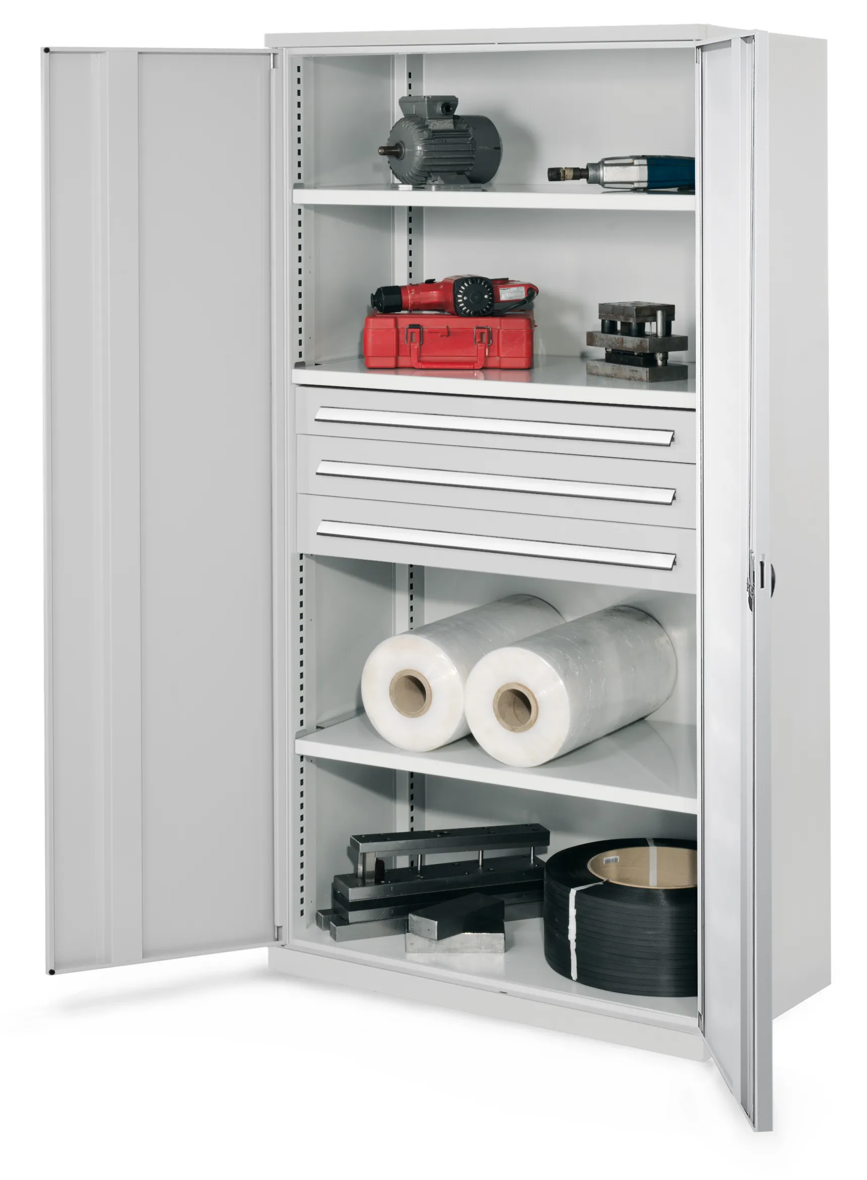 Schwerlastschrank Mod 43 von Kappes Systeme: Robuste Stahlkonstruktion, 1,65 Tonnen Tragkraft, lichtgraue Beschichtung, verstellbare Fachb?den, sichere Zylinderschl?sser.