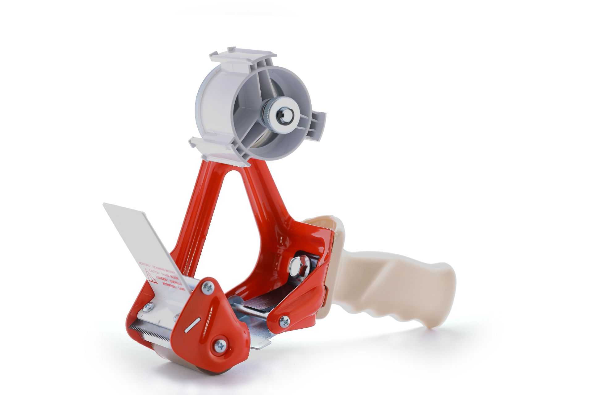 Der rote Handabroller T30R/50 AB LF von Traydon GmbH bietet mit stabilem Metallrahmen, gehärteter Stahlklinge und ergonomischem Griff präzise und komfortable Nutzung.