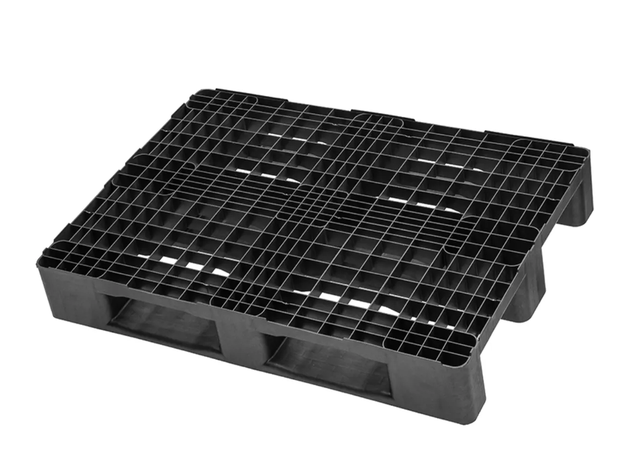 Purus Kunststoff-Mediumpalette, schwarz, 800x1200x150 mm, tr?gt bis zu 5.000 kg statisch, 1.200 kg dynamisch, ideal f?r Hochregale und Stretchfolienanwendungen.