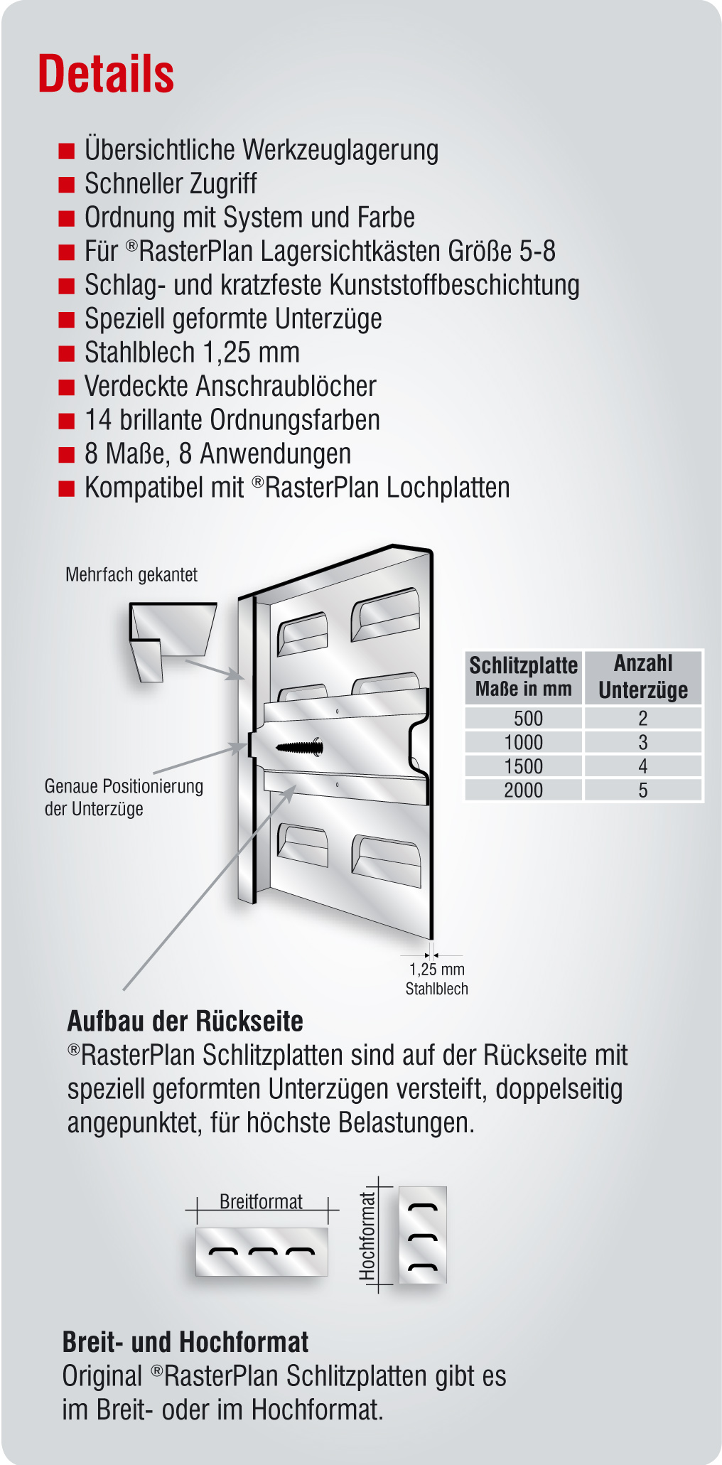®RasterPlan Schlitzplatte B 1500 mm x H 450 mm Breitformat RAL 7016 - Anthrazitgrau Universell kombinier- und einsetzbar. Kompatibel mit ®RasterPlan Lochplatten.