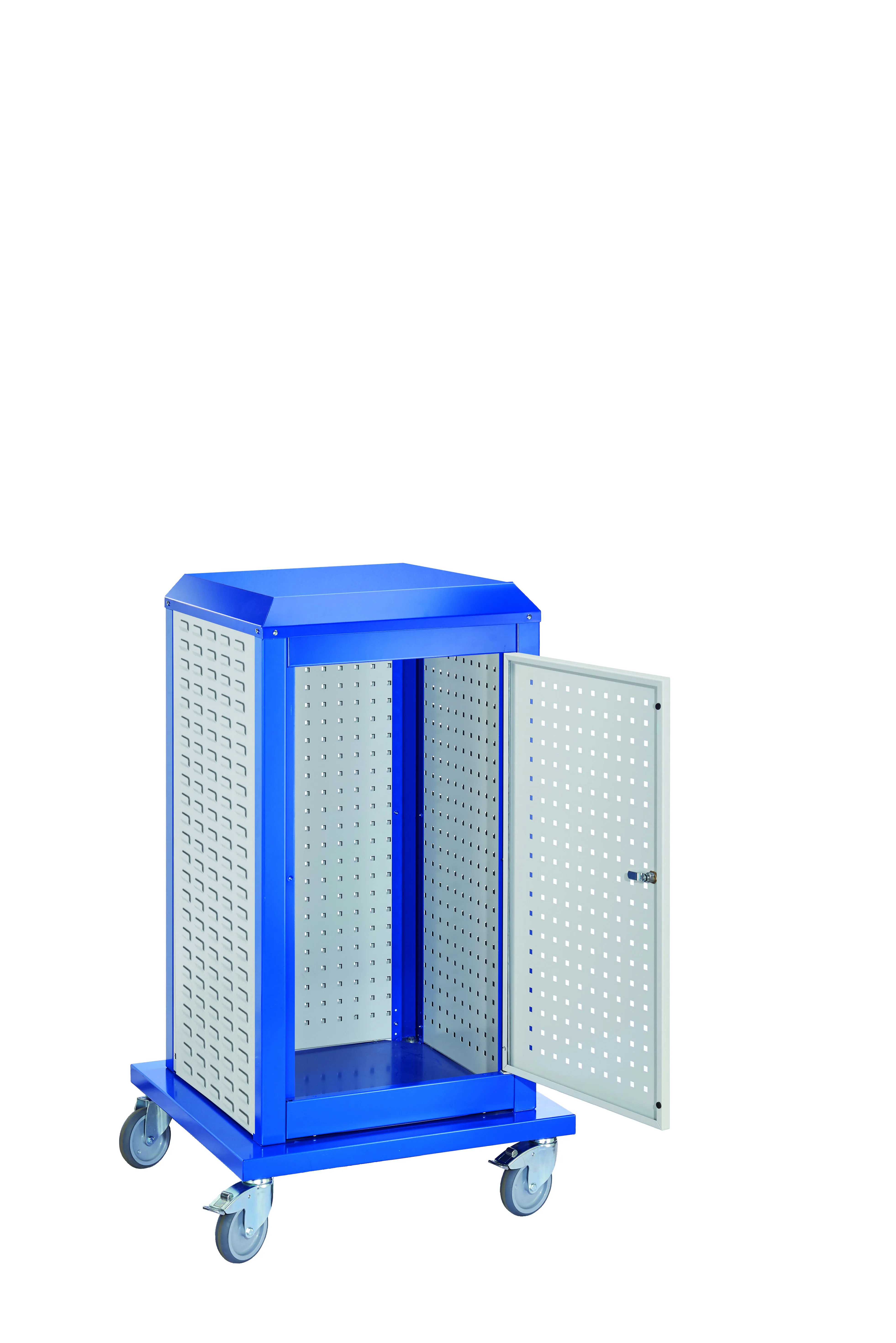 Der mobile ®RasterPlan ToolTower Klein Modell 32 von Kappes Systeme bietet flexible Werkzeuglagerung mit robuster Bauweise und anpassbaren Lochplatten.