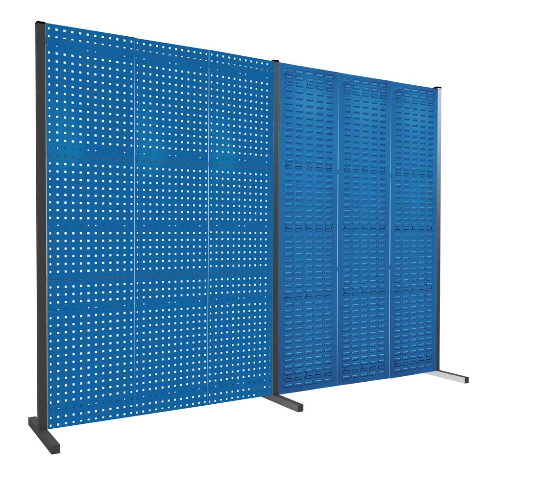 Das ®RasterPlan Trennwand Doppelfeld 180° von Kappes Systeme GmbH ist eine flexible, 2000 mm hohe Trennwand in Blau, ideal für organisierte Arbeitsbereiche.