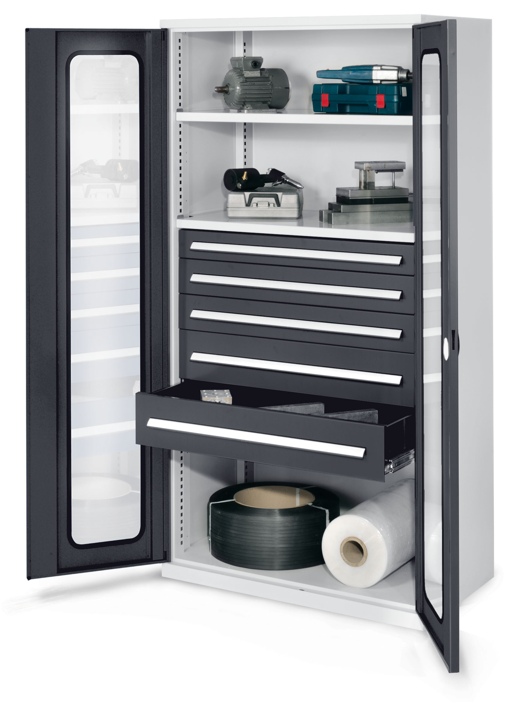 Schwerlastschrank Mod 44 von Kappes Systeme: Robuste Stahlkonstruktion, 1,65 Tonnen Tragkraft, lichtgrau, 1950x1000x600 mm, ideal für Industrieanwendungen.