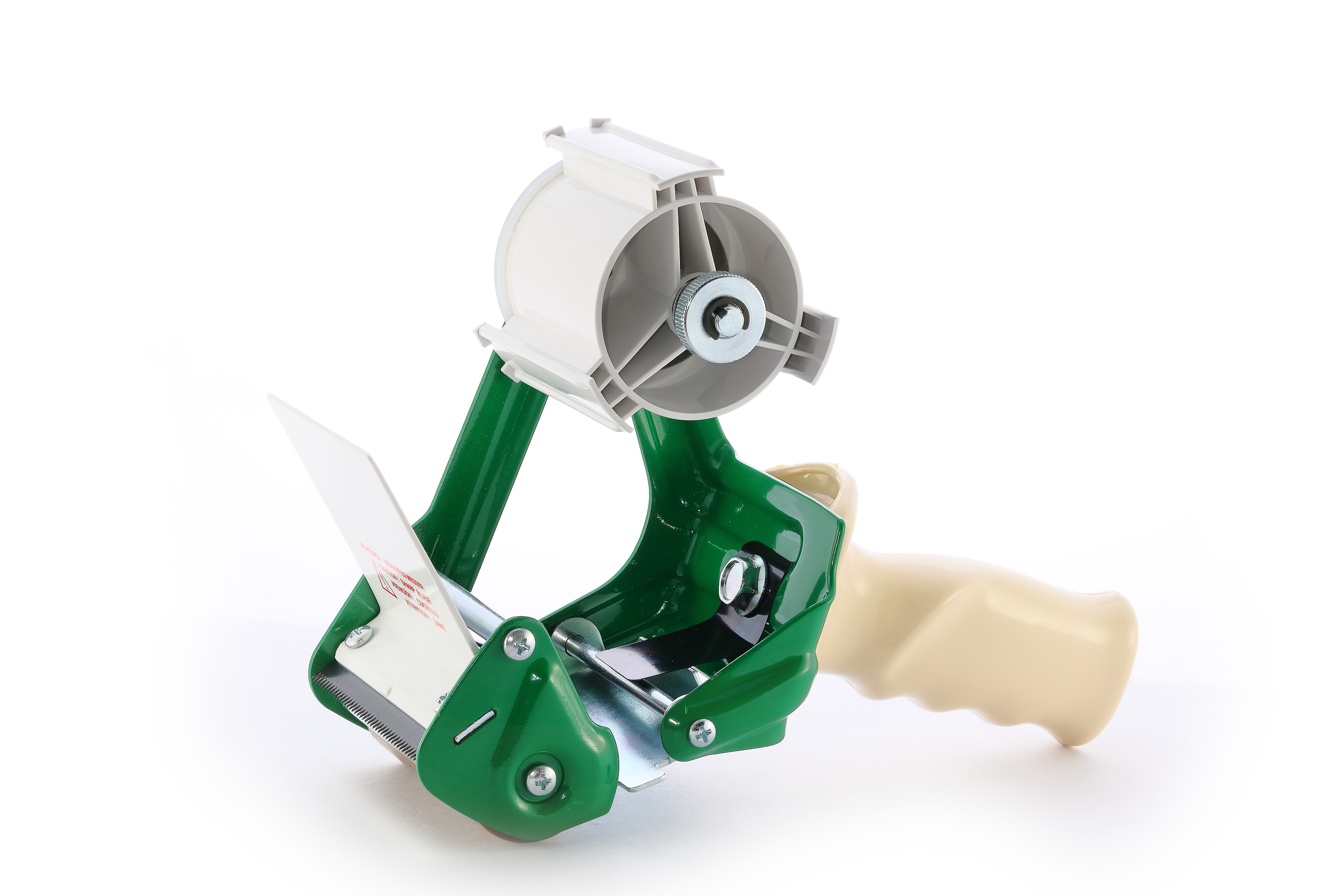 Professioneller Handabroller für Filament-Klebebänder Grün mit Abrollbremse, 75mm Bandbreite, 136mm Außendurchmesser