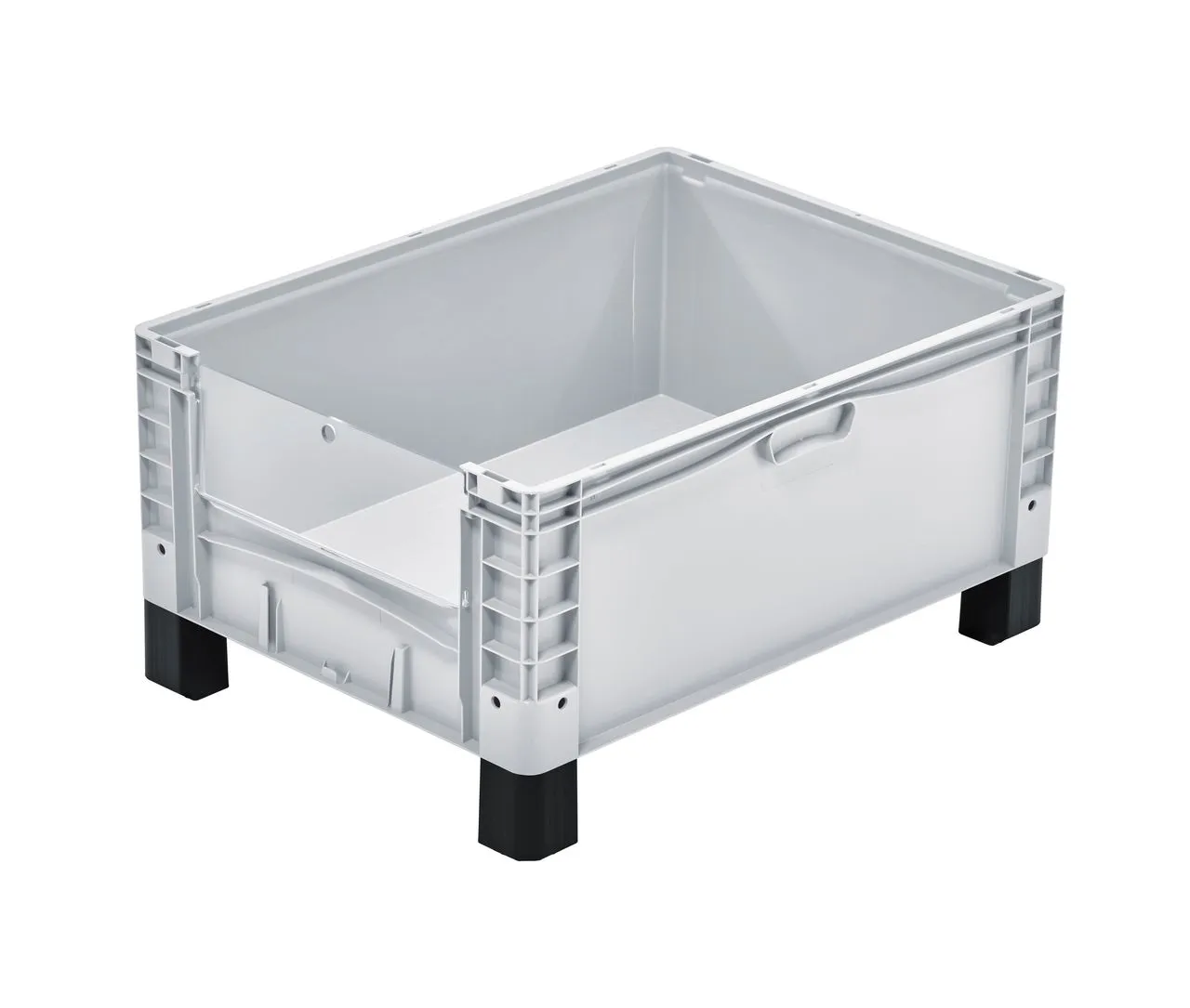 Gro?beh?lter mit F??en von Bekuplast, 800x600x420 mm, 126 L Volumen, aus robustem PP-C, ideal f?r Lagerung und Transport, mit geschlossenen Seiten und Laufkranzboden.