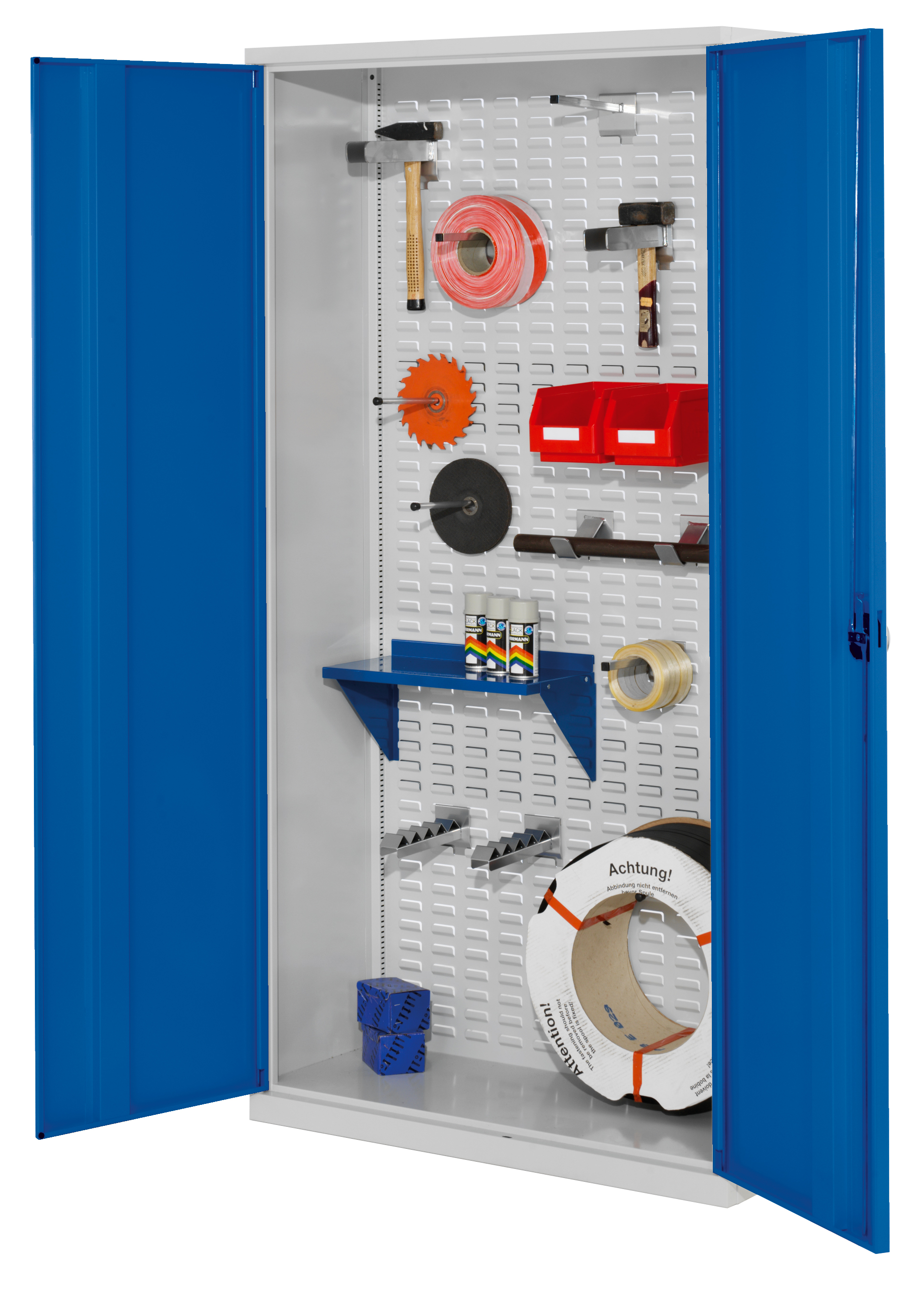 Der RasterPlan Werkstückschrank von Kappes Systeme GmbH bietet sichere Werkzeugaufbewahrung mit flexibler Schlitzplattenrückwand und robustem Design für die Industrie.