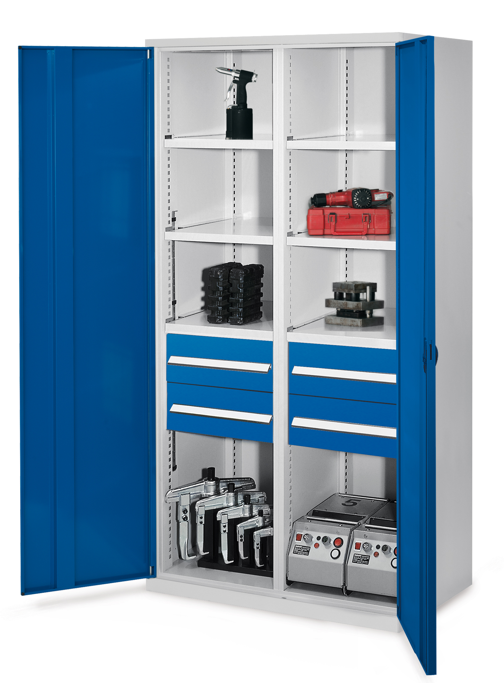 Der robuste Schwerlastschrank von Kappes Systeme GmbH, Modell 52, bietet mit 1,65 Tonnen Tragkraft und sicherem Zylinderschloss idealen Schutz für Werkzeuge.