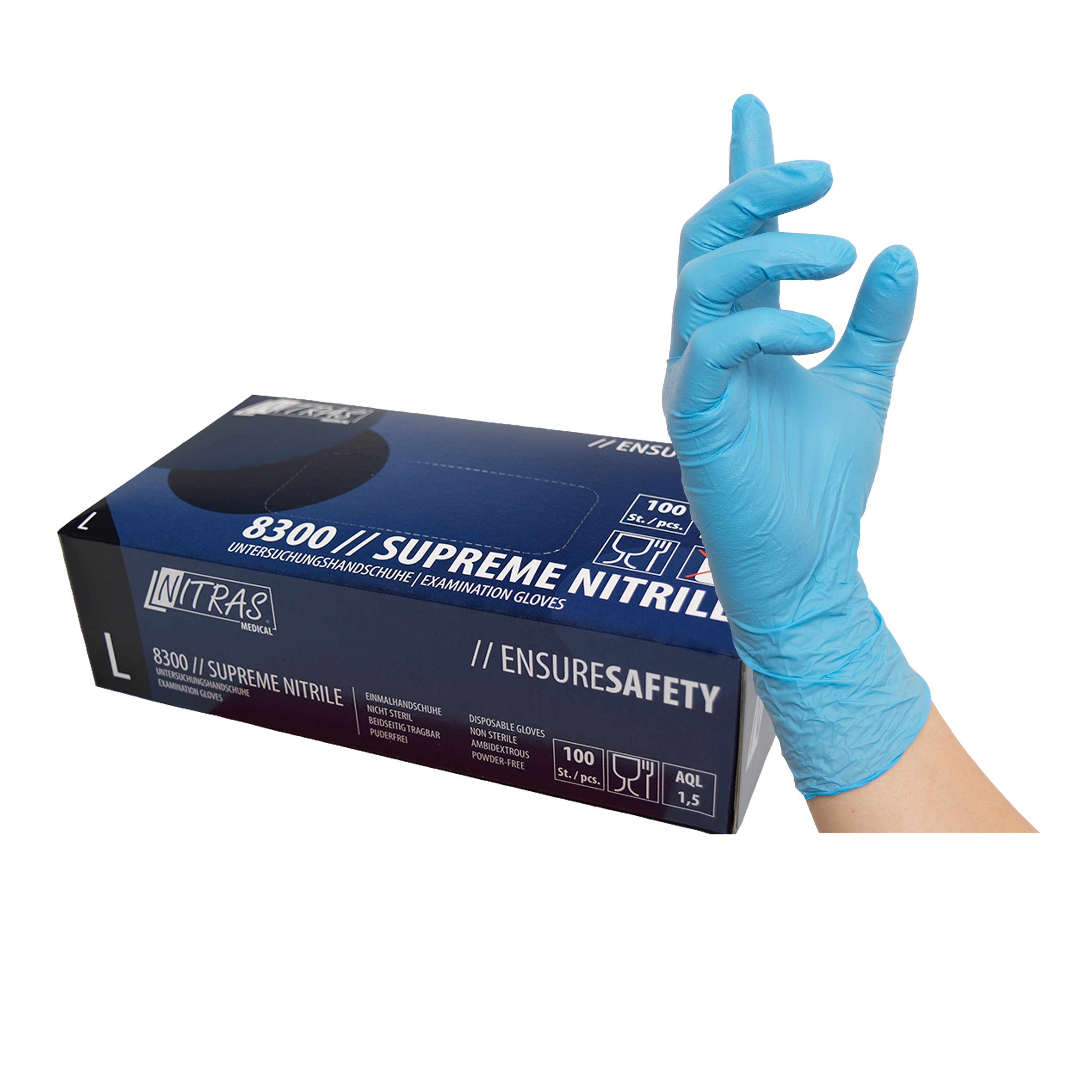 NITRAS SUPREME NITRILE, Nitril-Einmalhandschuhe, blau, EN ISO 374, Box Ã  100 Stück