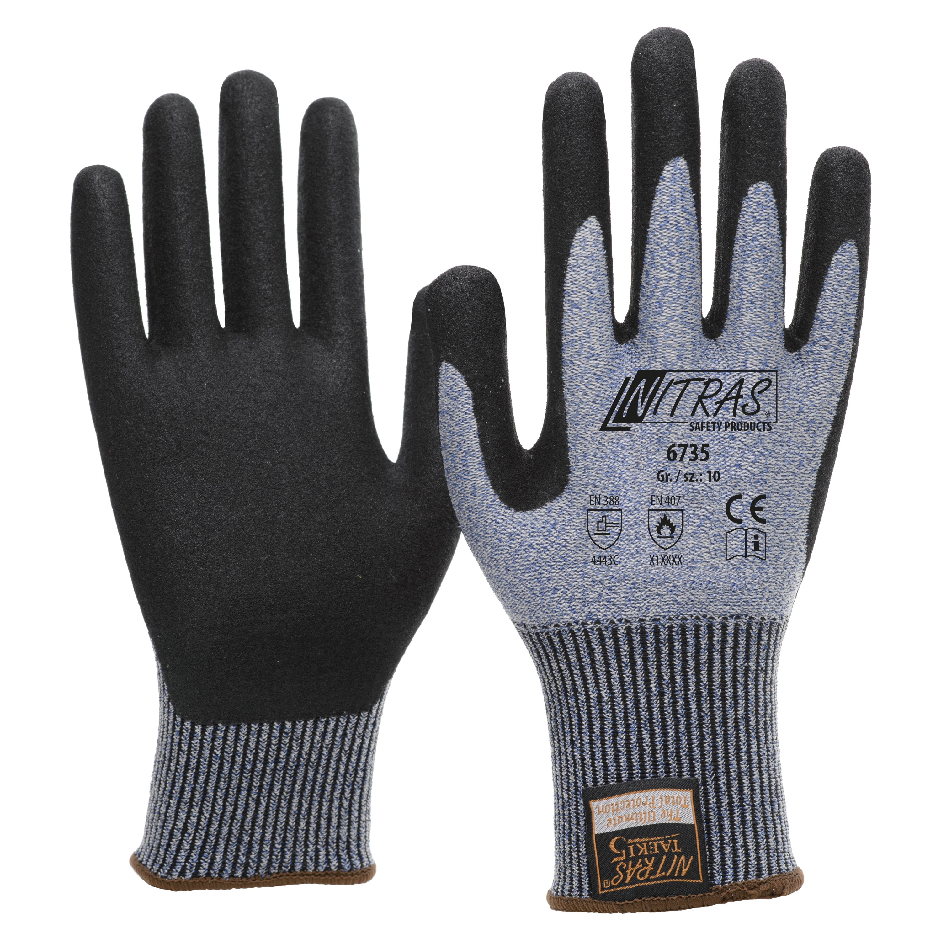 NITRAS TAEKI Schnittschutzhandschuhe, blau / schwarz, EN 388, EN 407